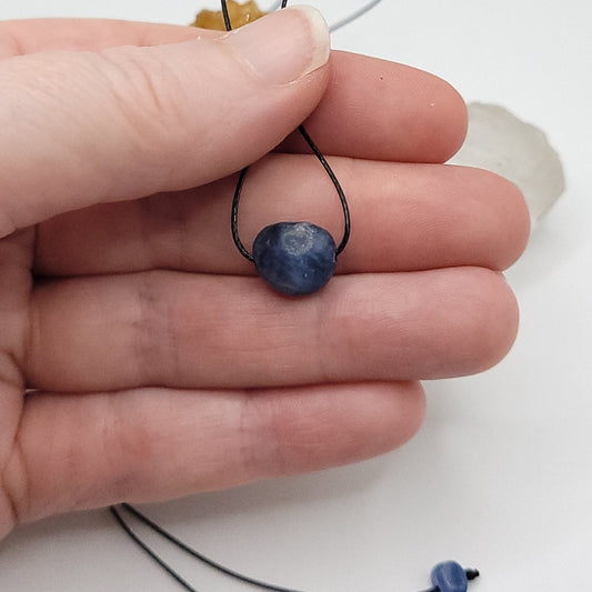 Adjustable Blue Kyanite Necklace, Dainty Blue Kyanite Choker, Cord Necklace