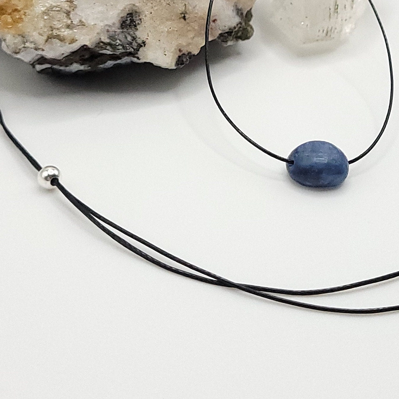 Adjustable Blue Kyanite Necklace up close
