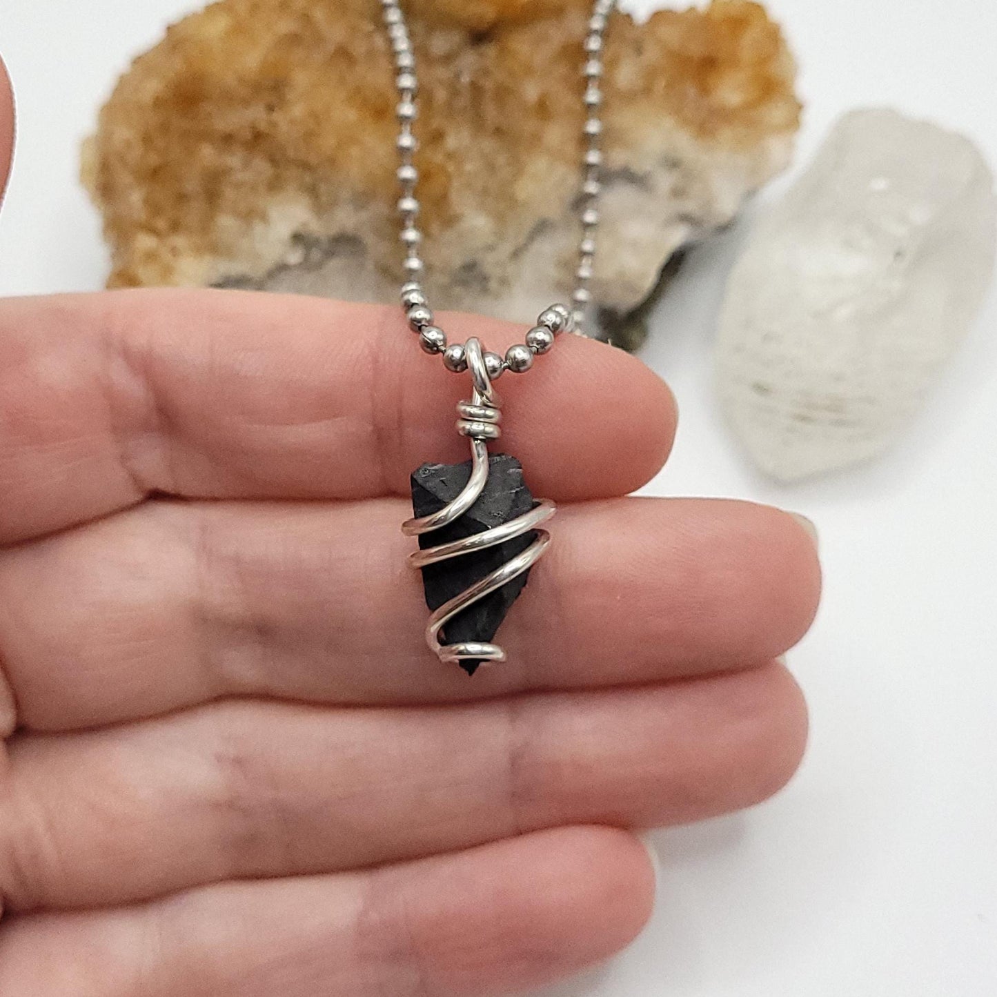 Raw Shungite Crystal Necklace in Silver