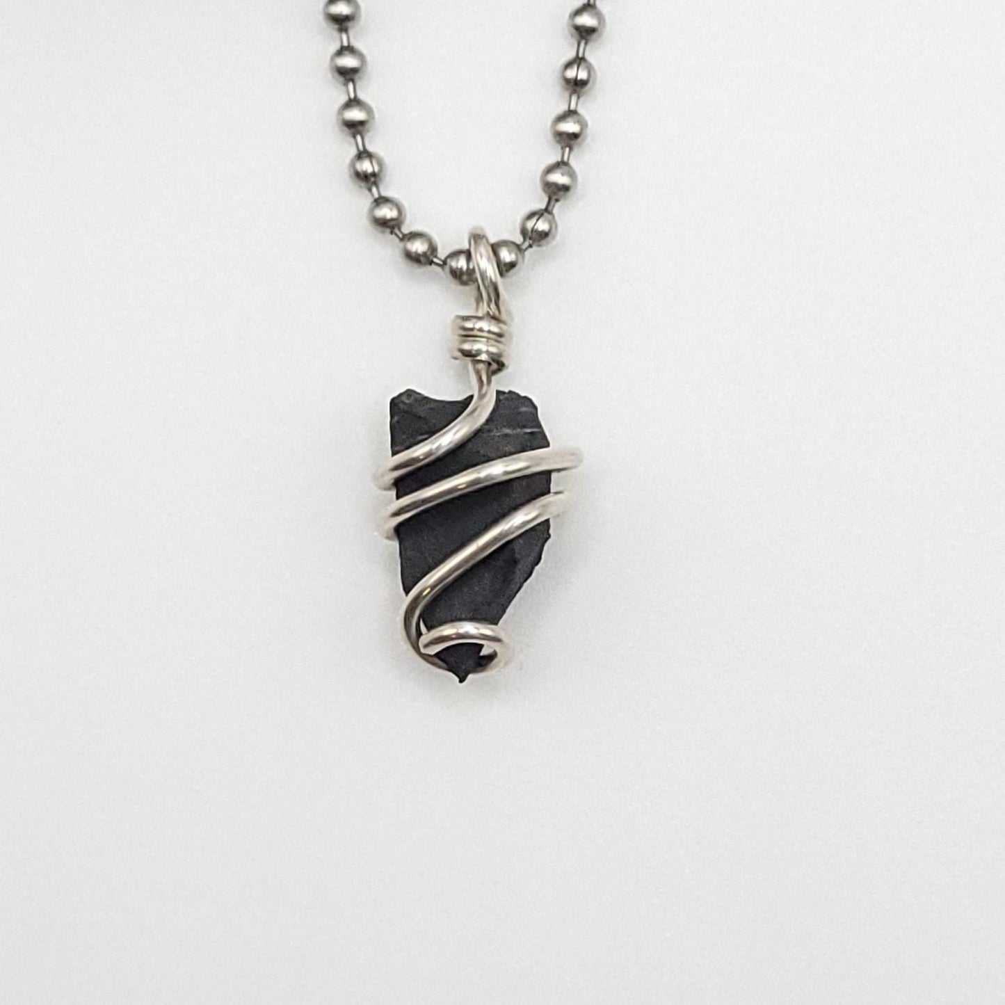 Raw Shungite Crystal Necklace in Silver