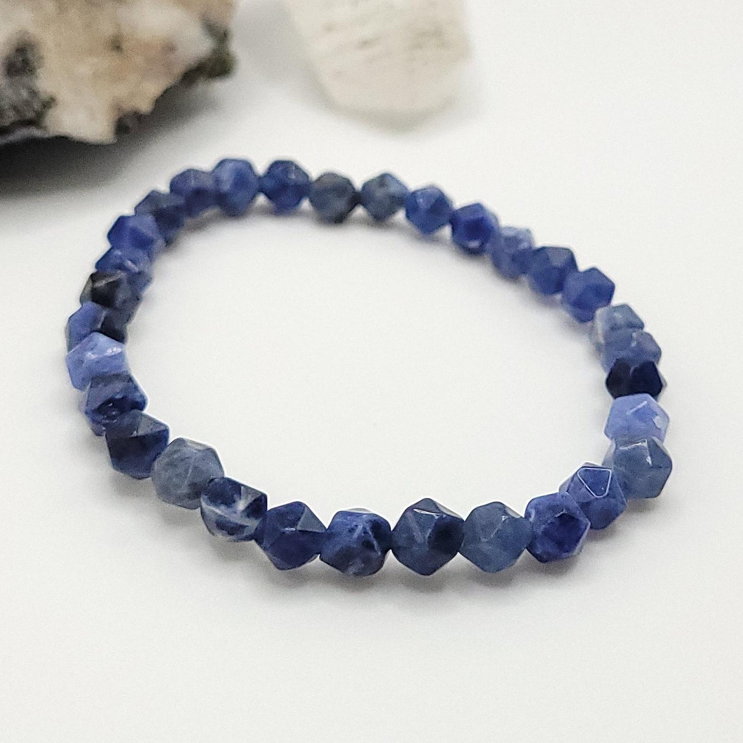 Sodalite Crystal Stretch Bracelet with faceted beads