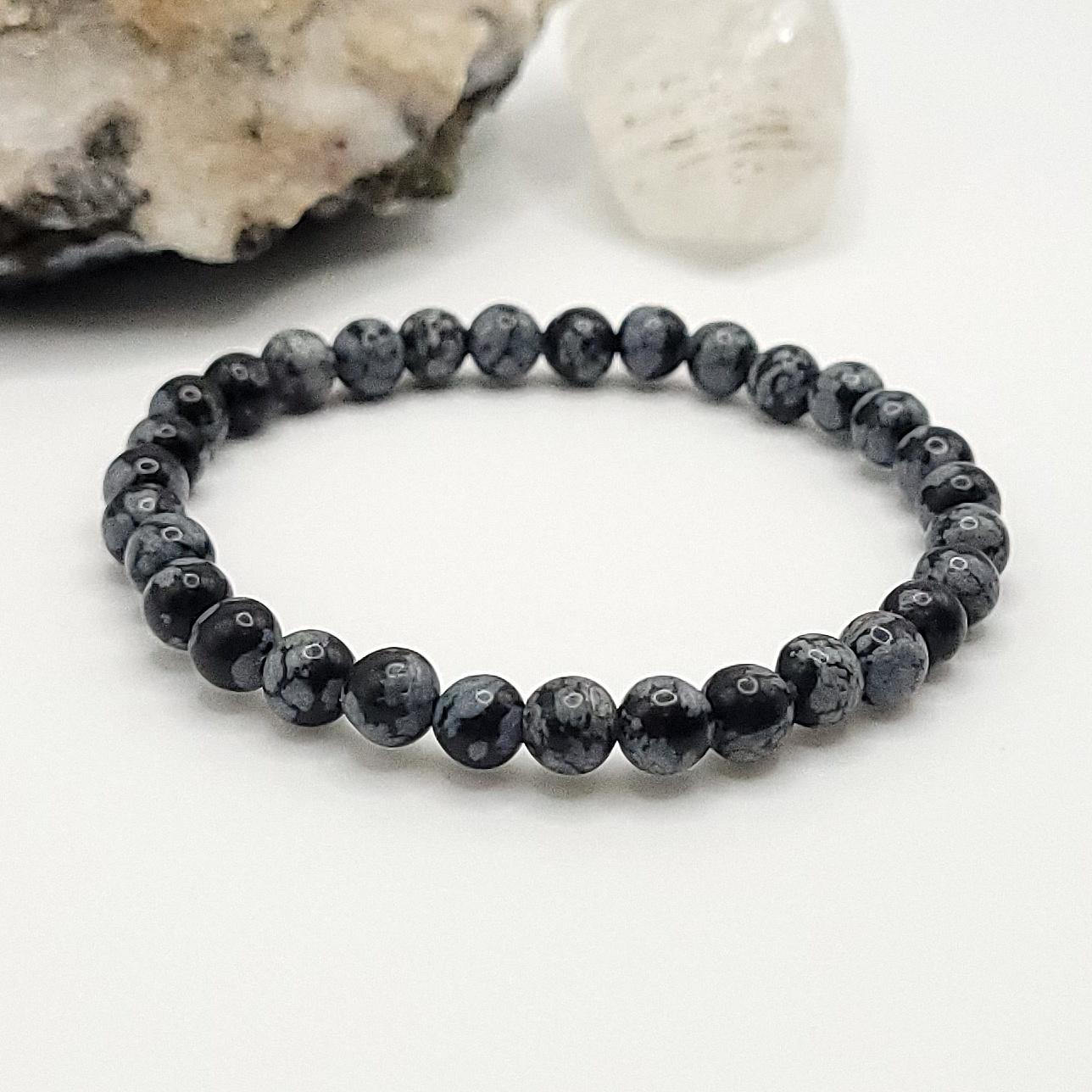 Snowflake Obsidian Crystal Stretch Bracelet