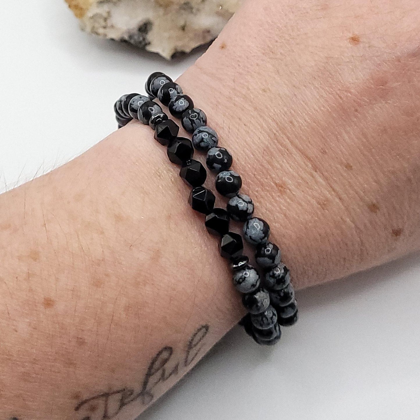 Snowflake Obsidian Crystal Stretch Bracelet