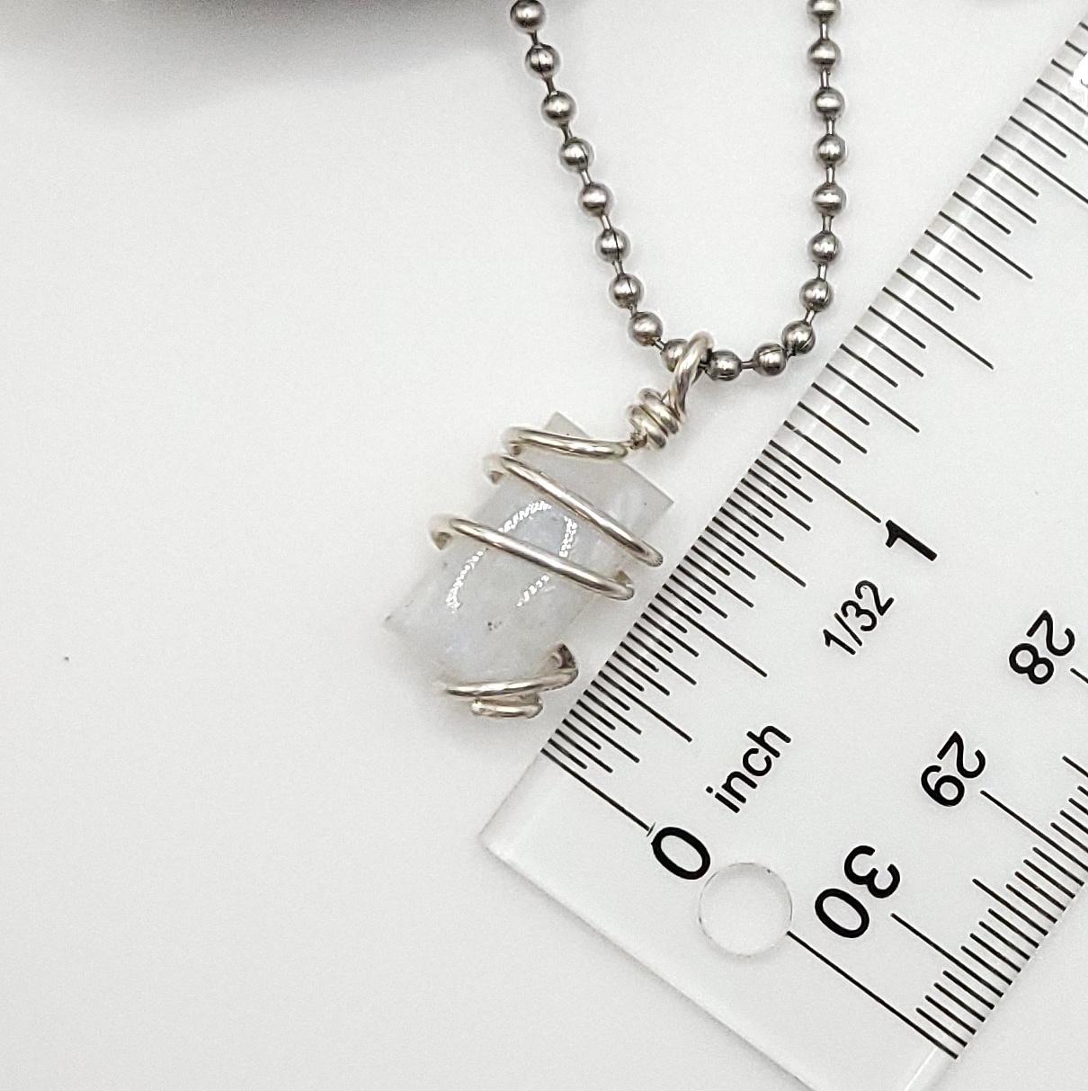 Rainbow Moonstone Crystal Necklace in Silver measurement about 1 inch