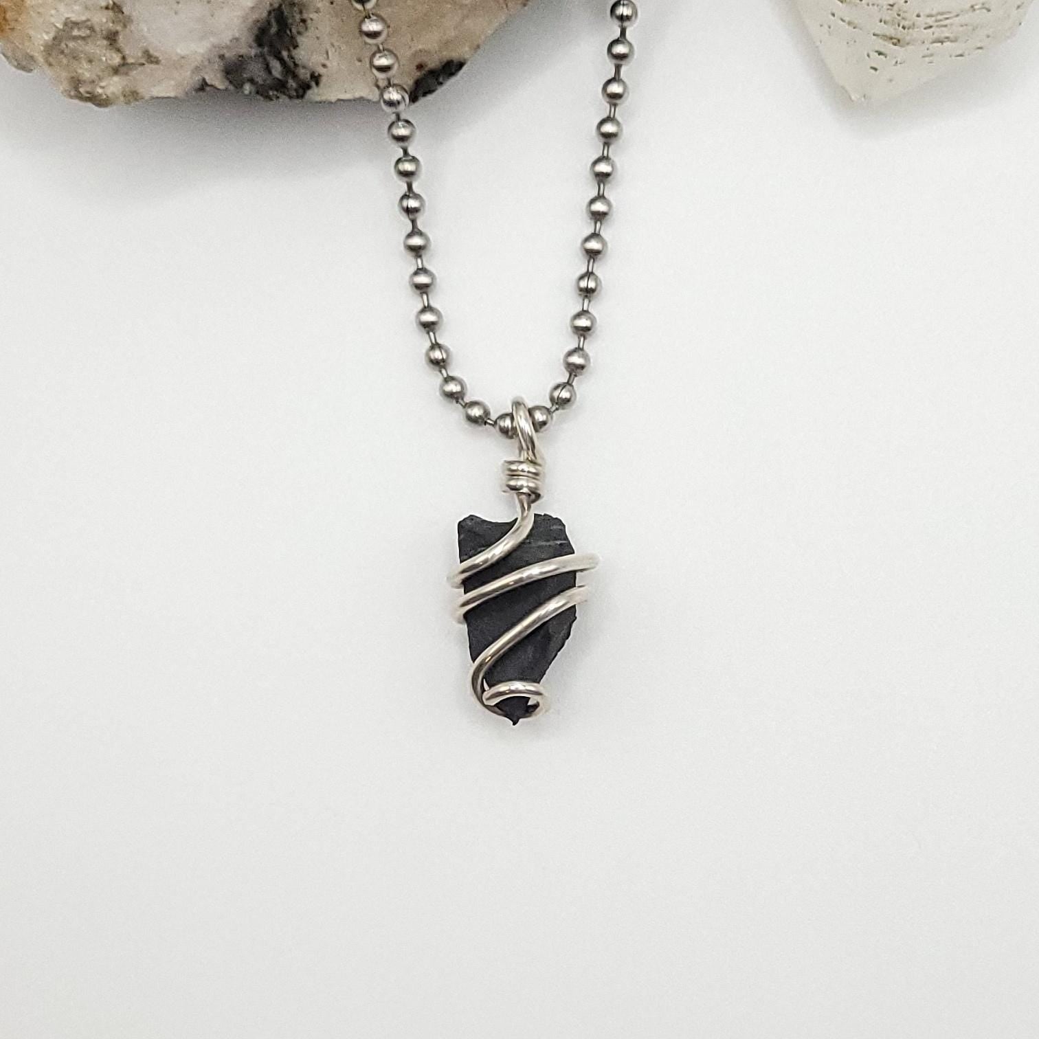 Raw Shungite Necklace in Silver Crystal for Grounding