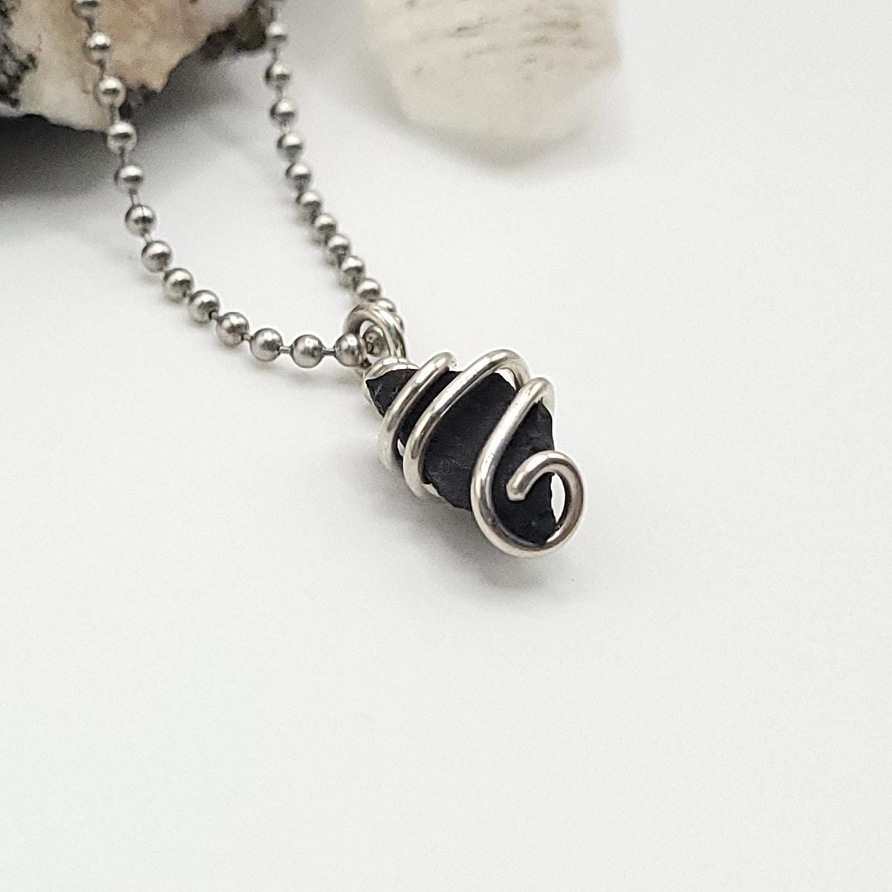 Raw Shungite Crystal Necklace in Silver