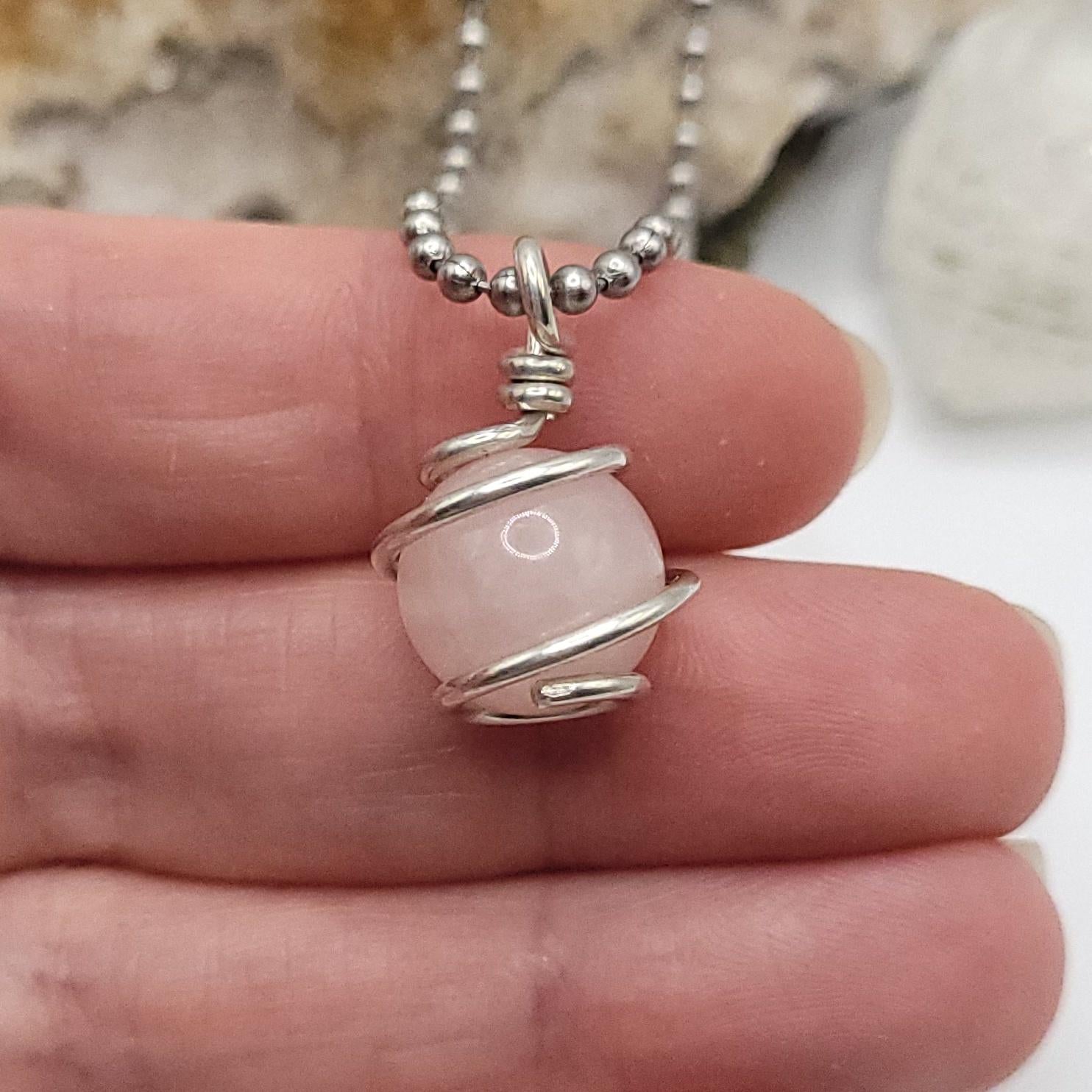 Rose Quartz Crystal Sphere Necklace in Silver