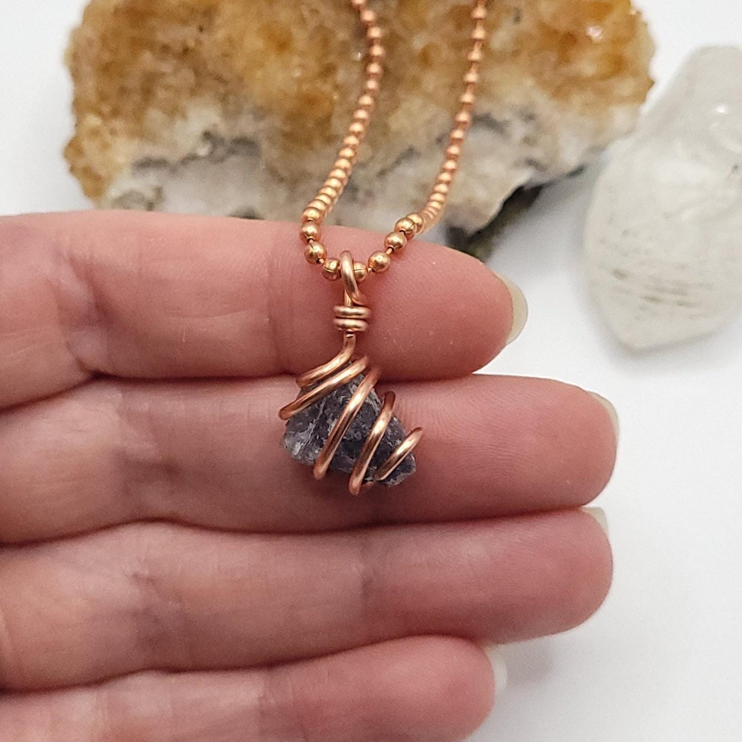 Raw Iolite Crystal Necklace in Copper