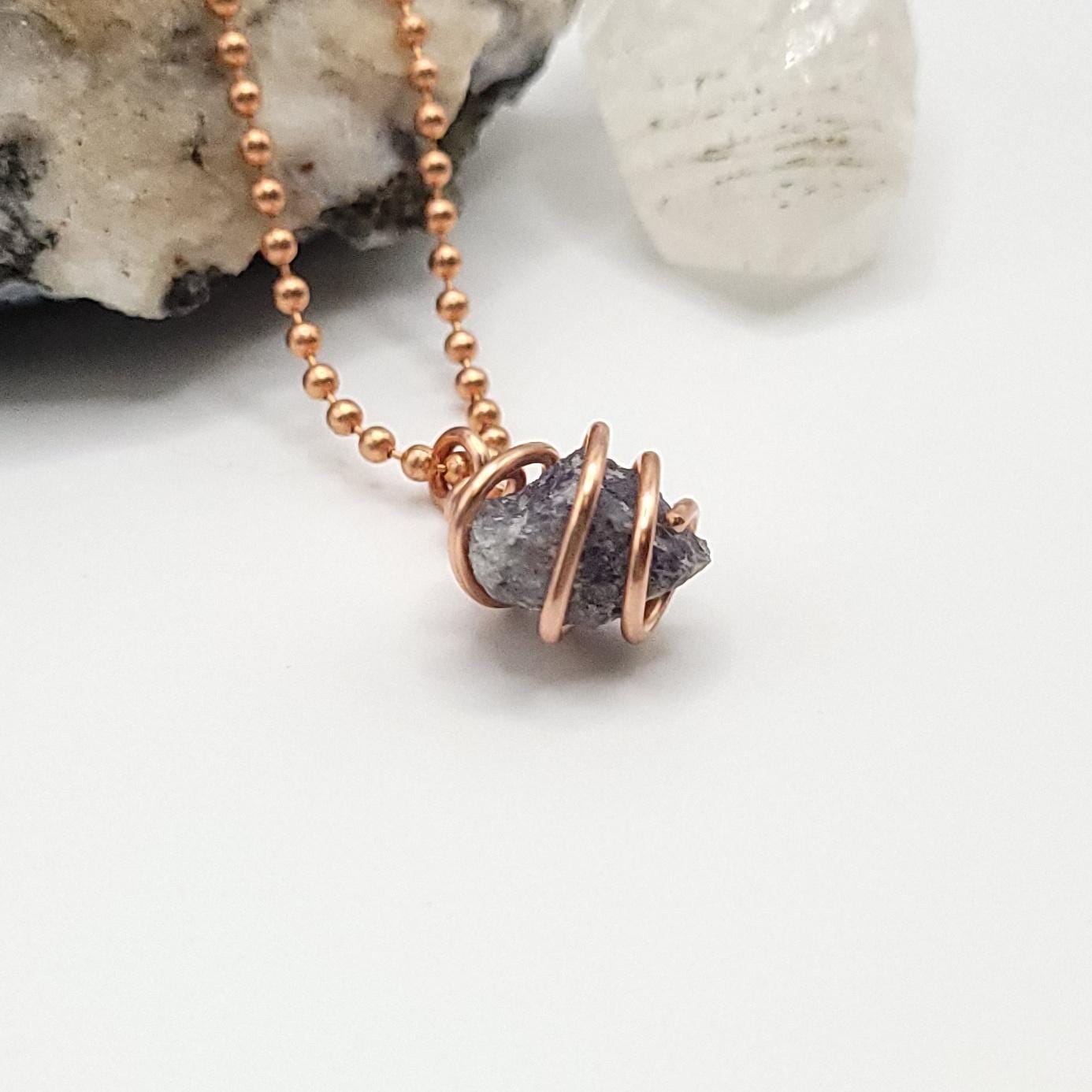 Raw Iolite Crystal Necklace in Copper