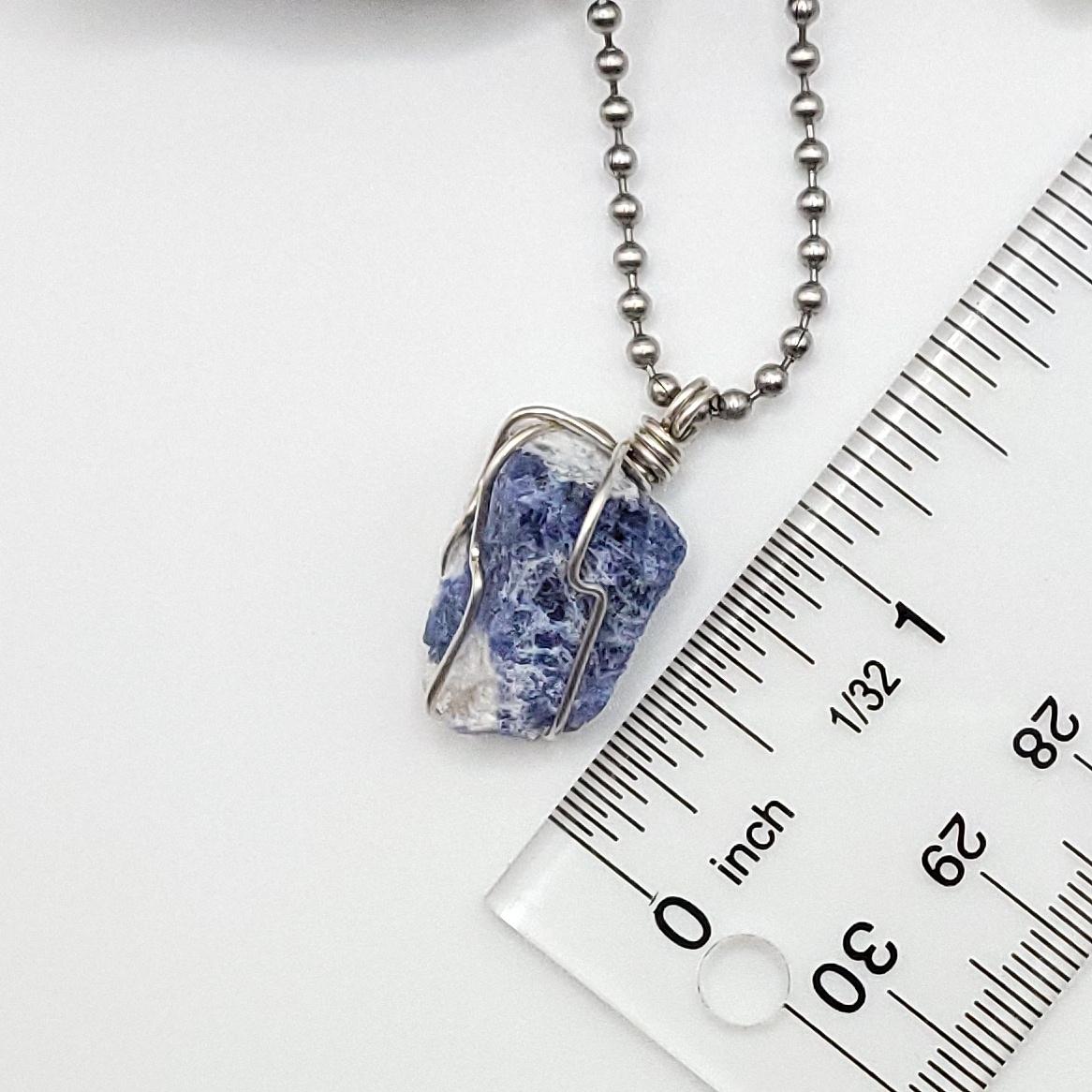 Raw Sodalite Crystal Necklace in Silver measurement about 1 inch