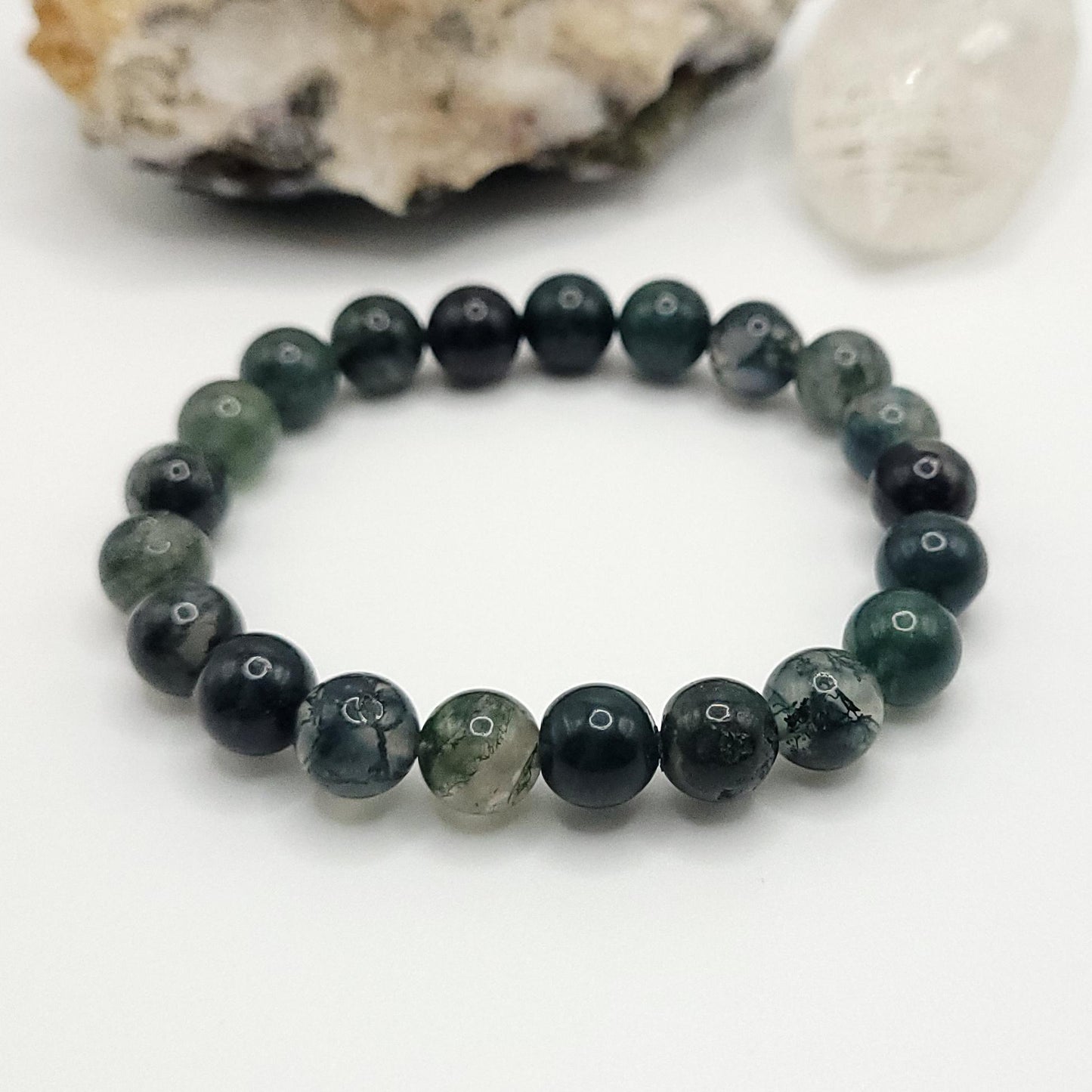 Green Moss Agate Crystal Stretch Bracelet