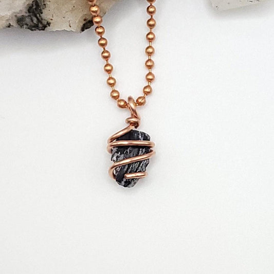 Raw Snowflake Obsidian Crystal Necklace in Copper