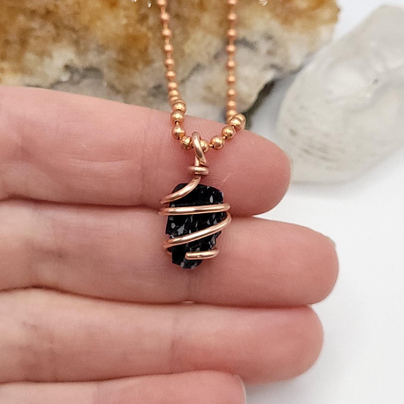 Raw Snowflake Obsidian Crystal Necklace in Copper