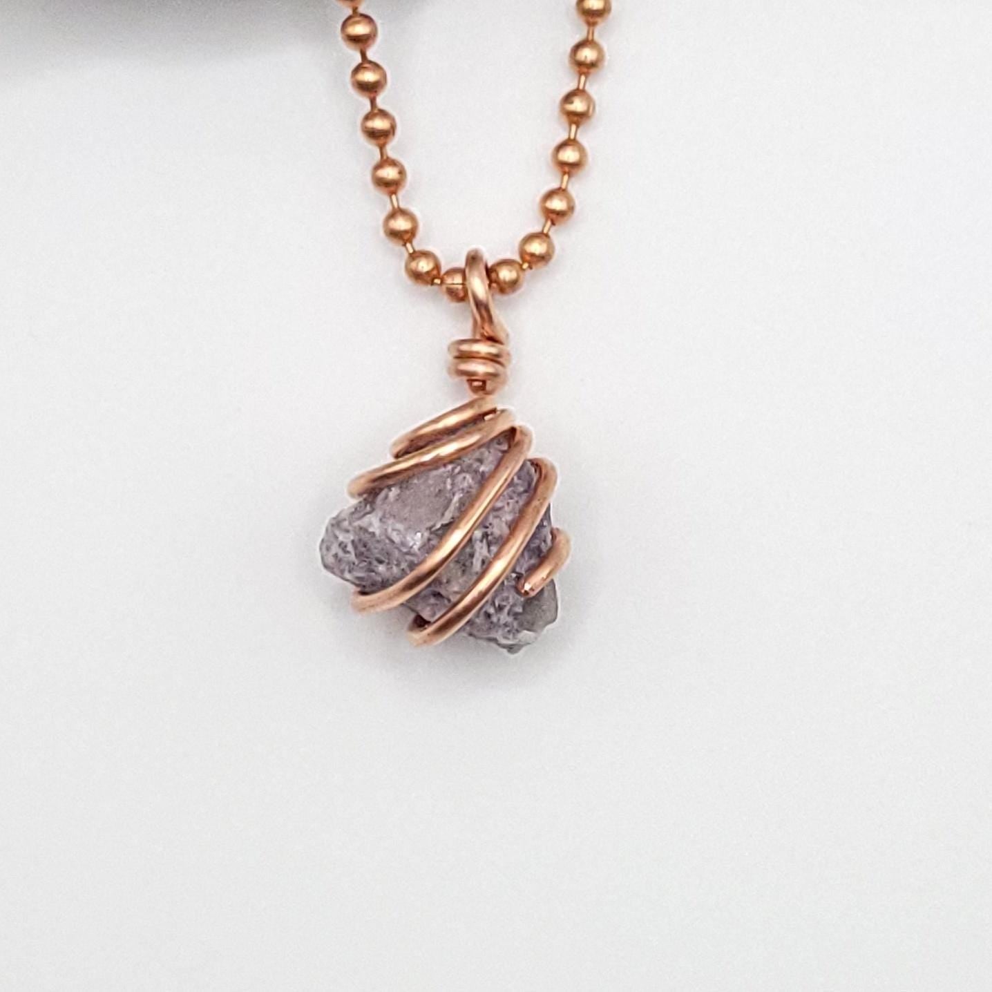 Raw Lepidolite Crystal Necklace in Copper