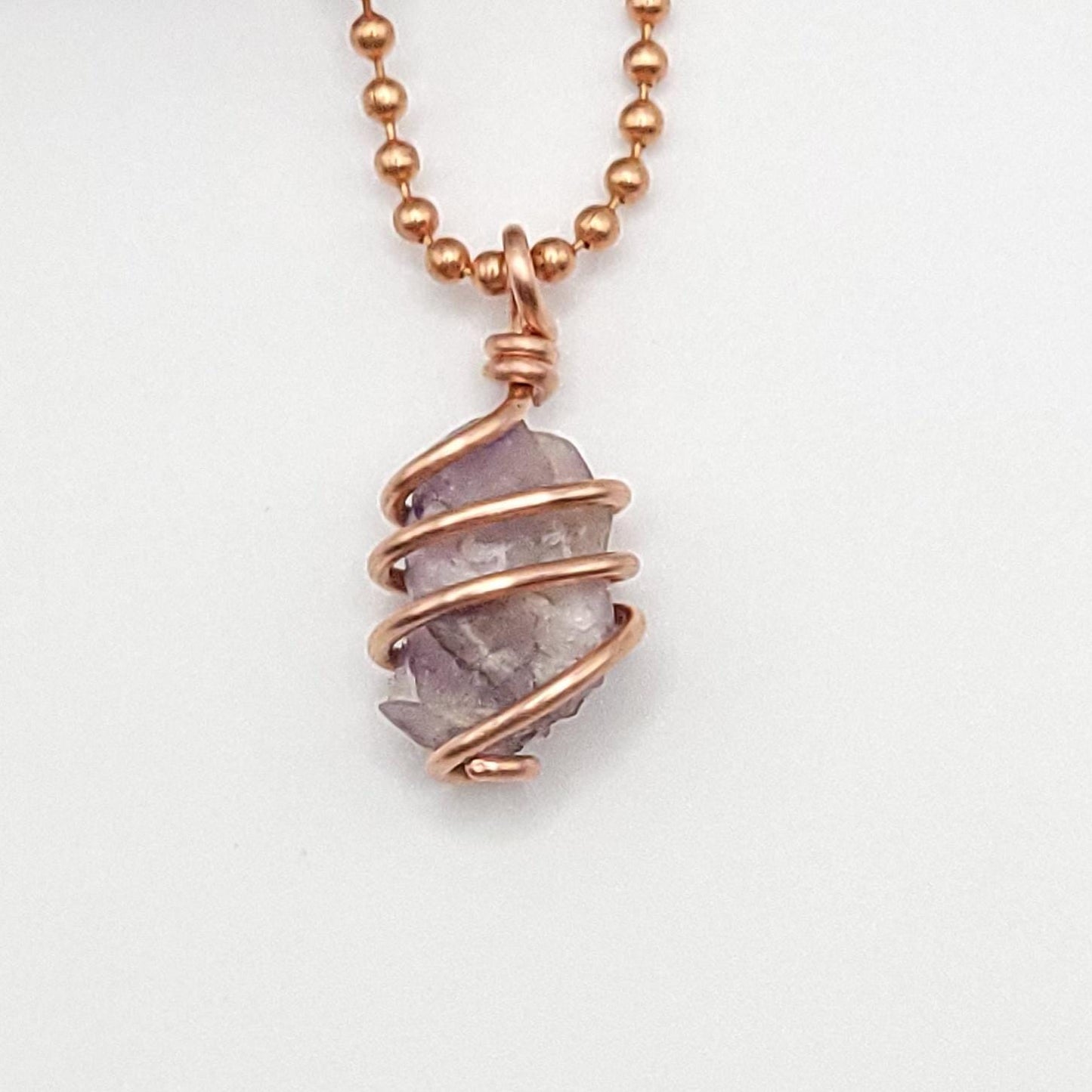 Raw Lepidolite with Kunzite Crystal Necklace in Copper