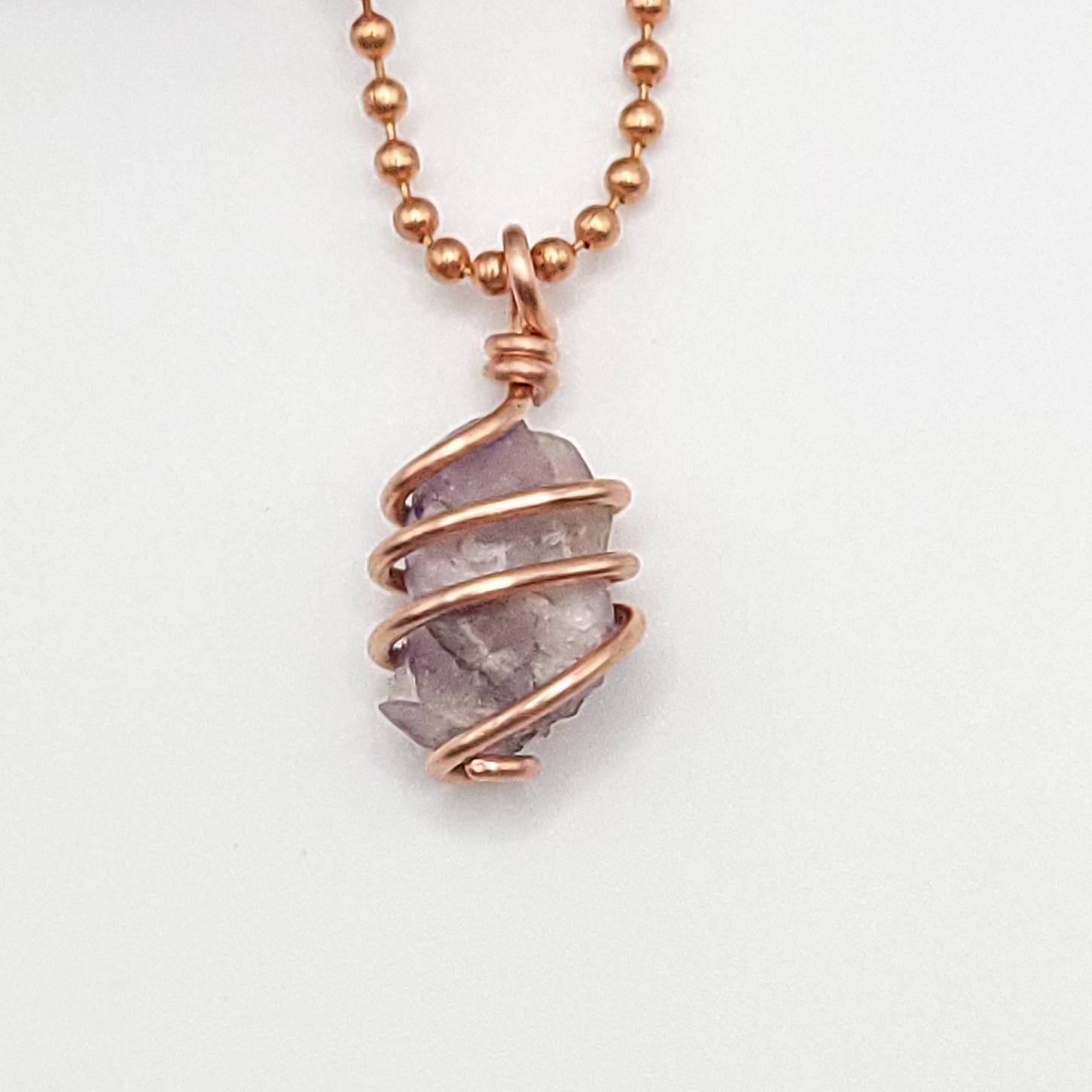 Raw Lepidolite with Kunzite Crystal Necklace in Copper