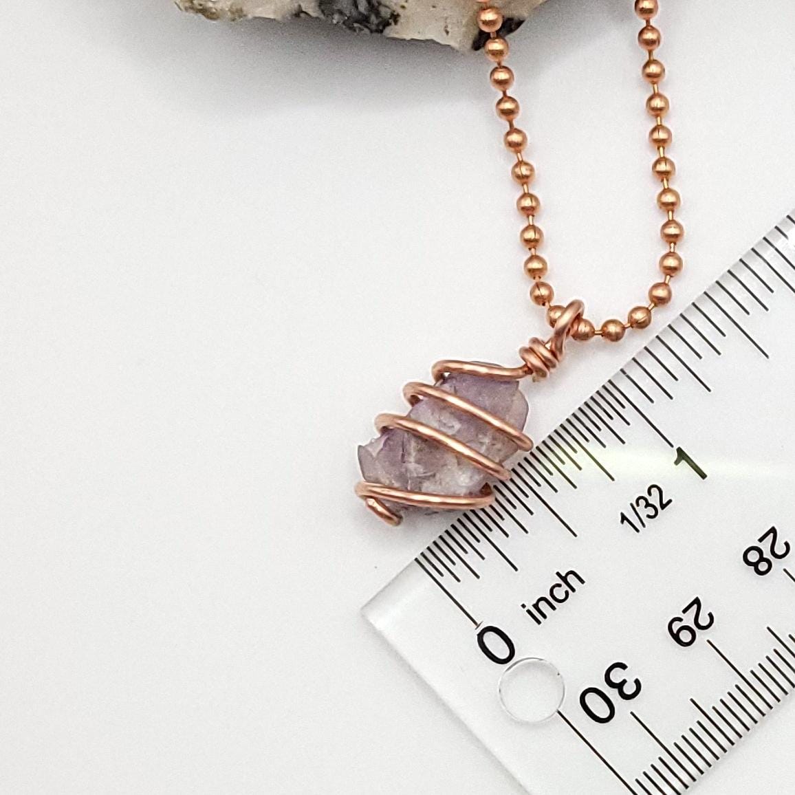 Raw Lepidolite with Kunzite Crystal Necklace in Copper