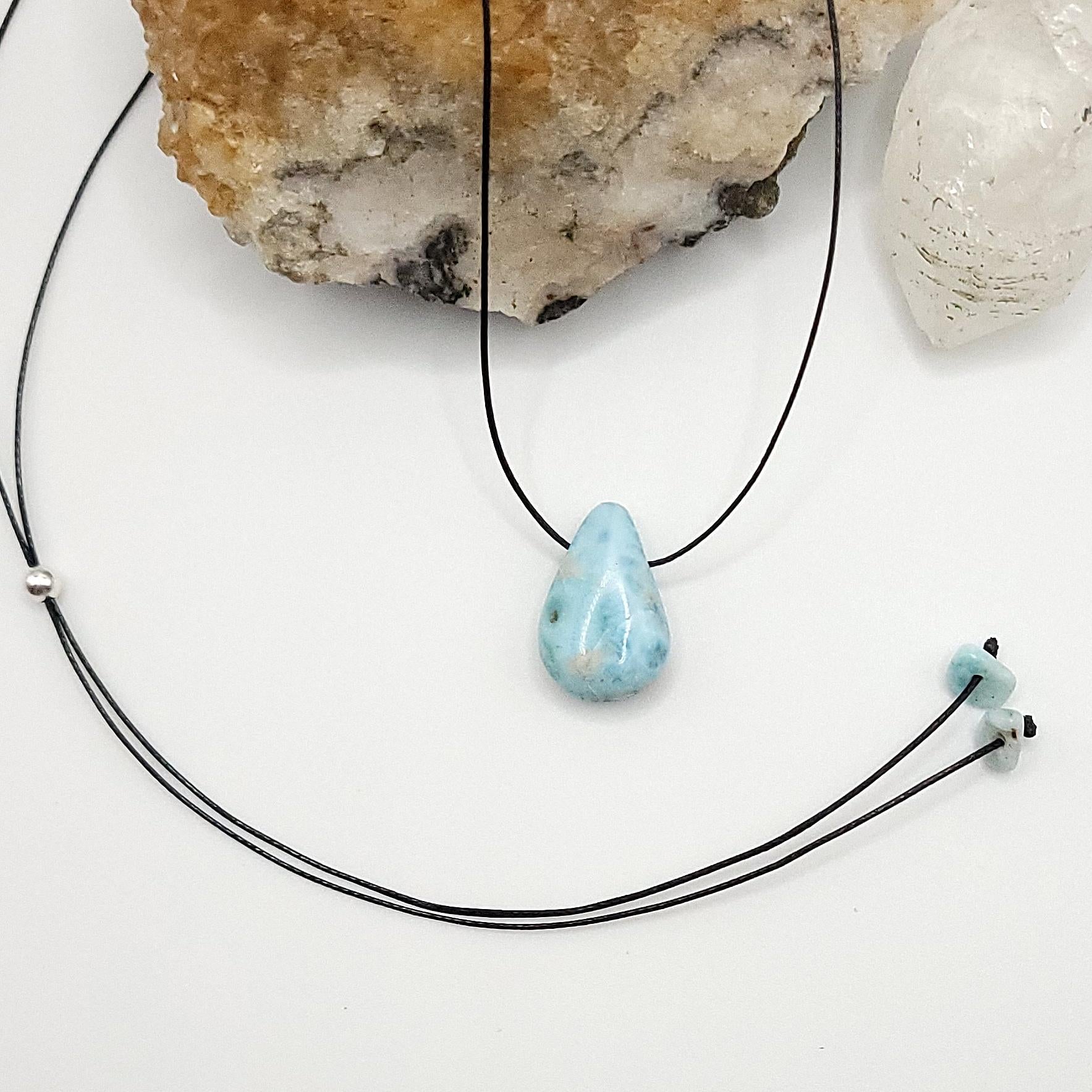 Adjustable Larimar Teardrop Necklace