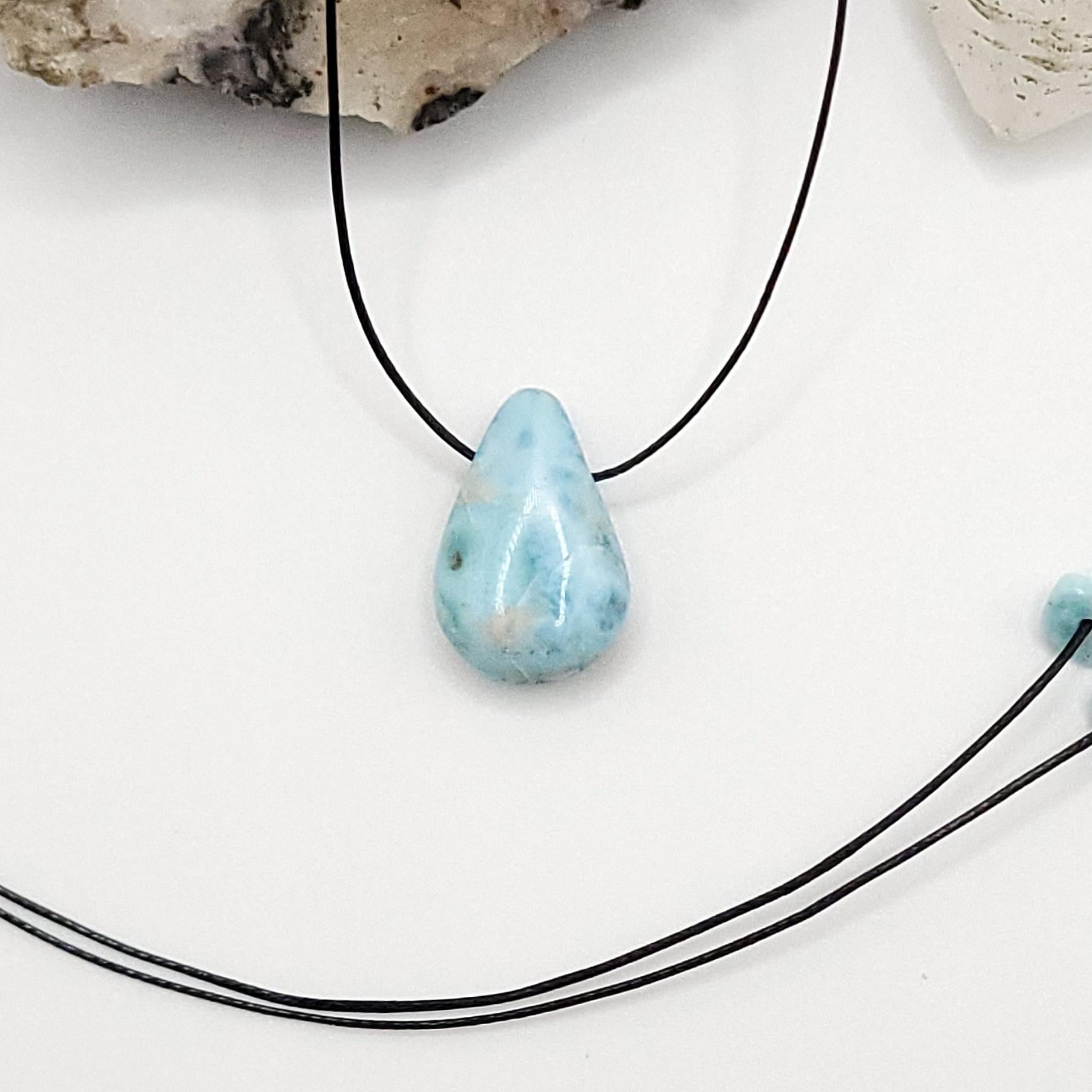 Adjustable Larimar Teardrop Necklace