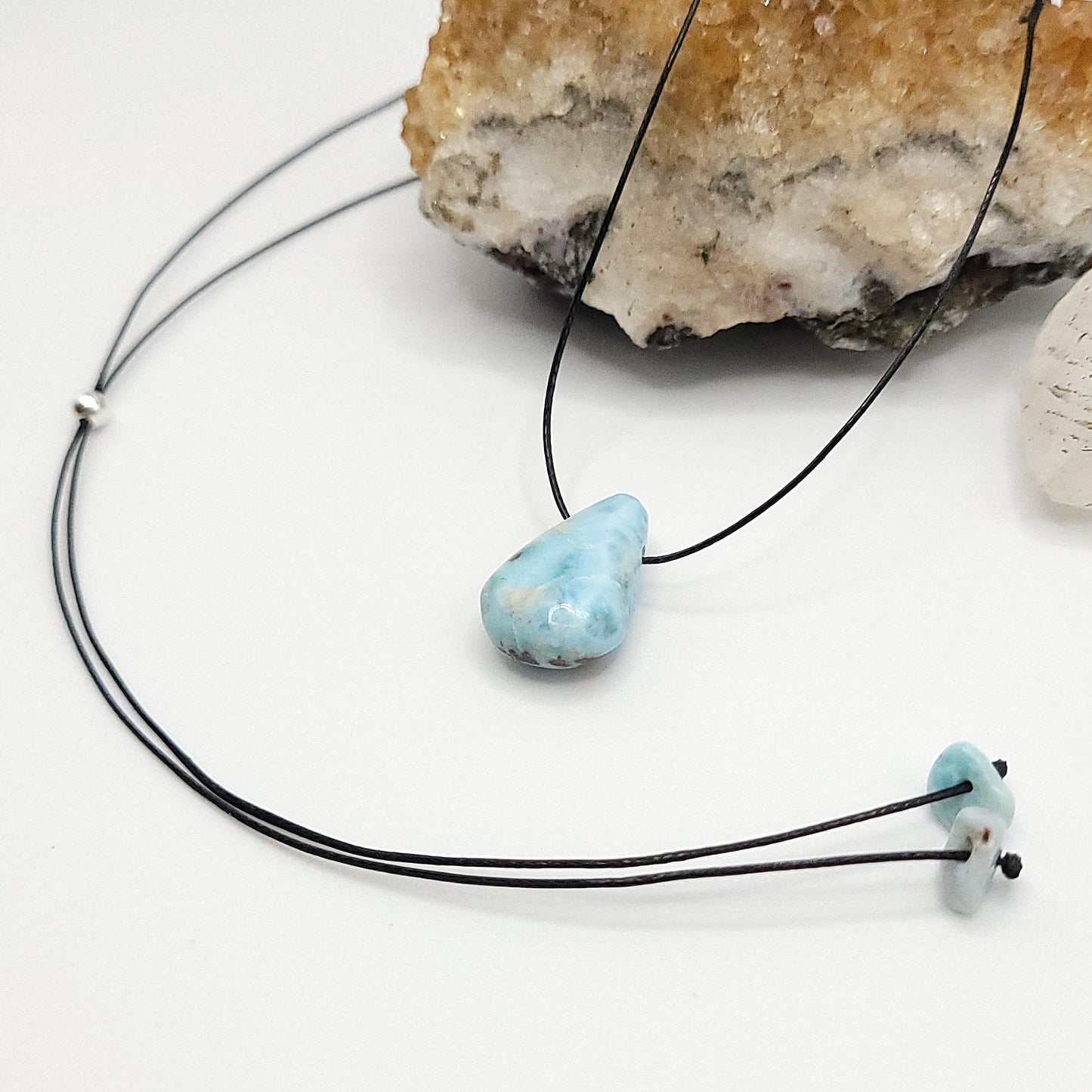 Adjustable Larimar Teardrop Necklace
