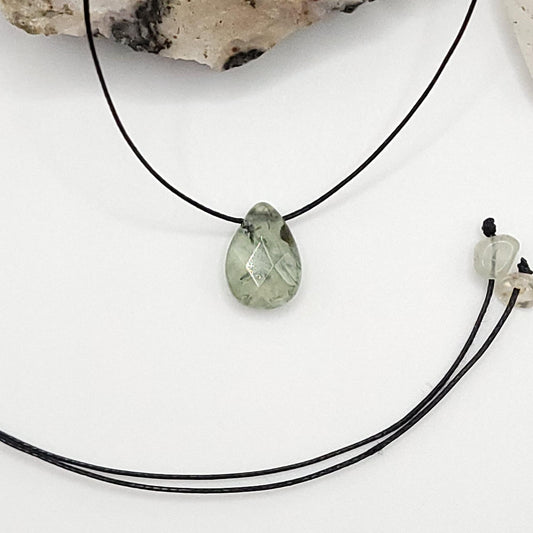 Adjustable Prehnite Teardrop Necklace