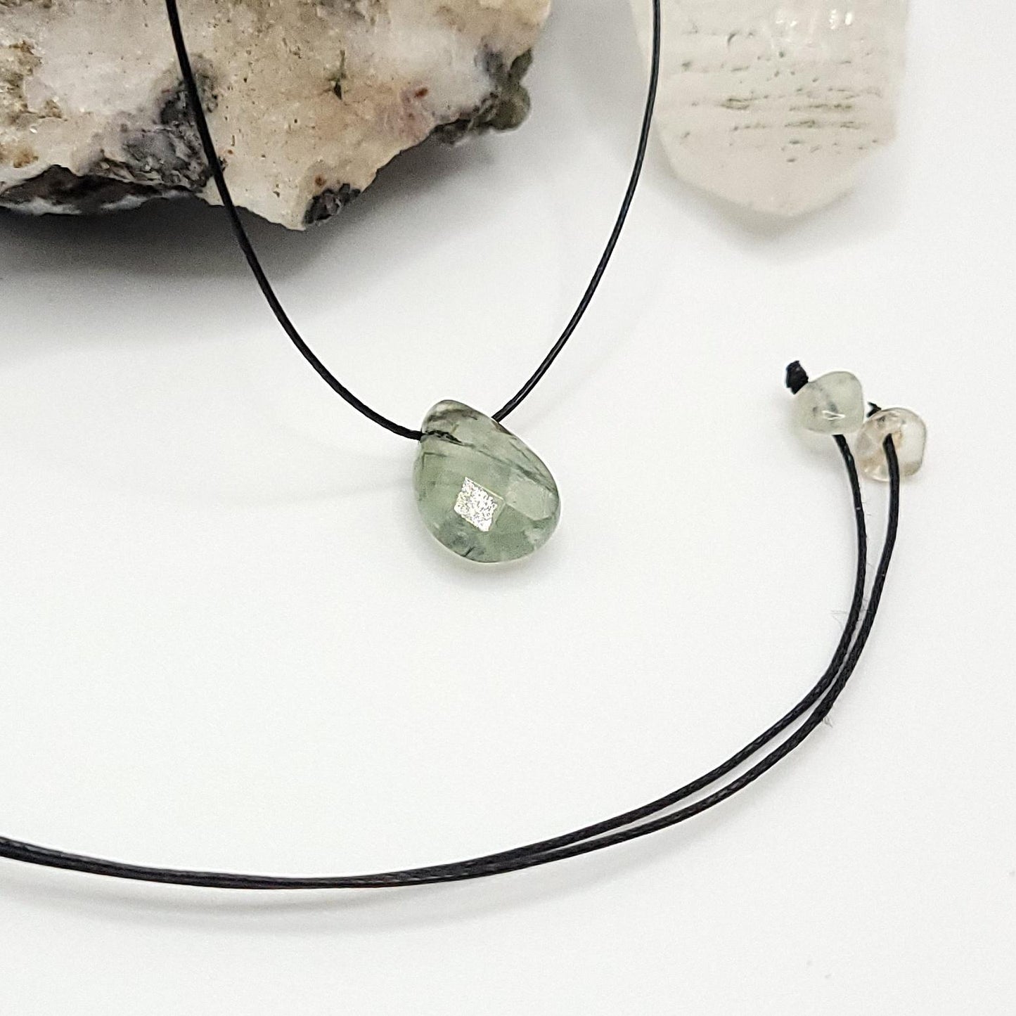 Adjustable Prehnite Teardrop Necklace