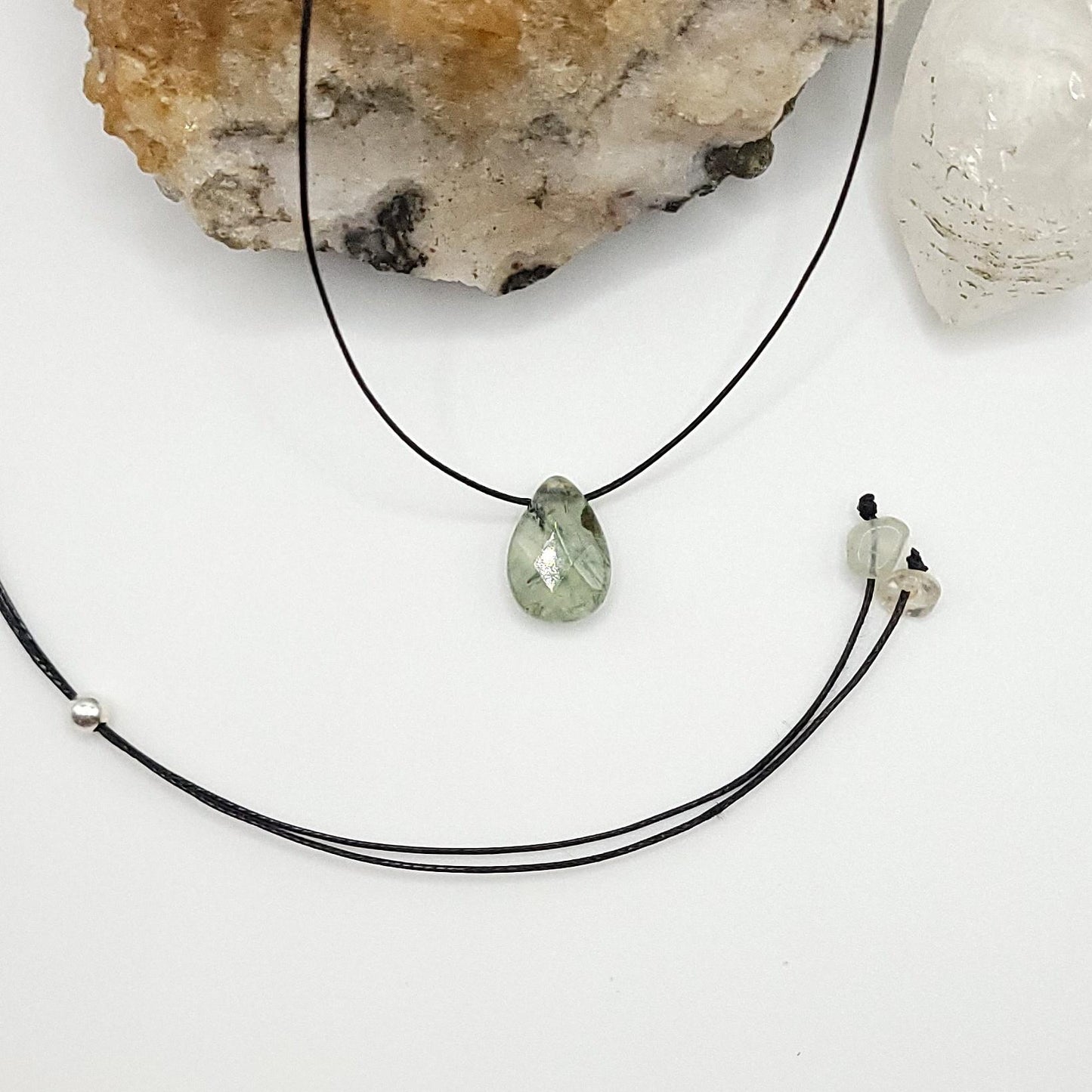 Adjustable Prehnite Teardrop Necklace