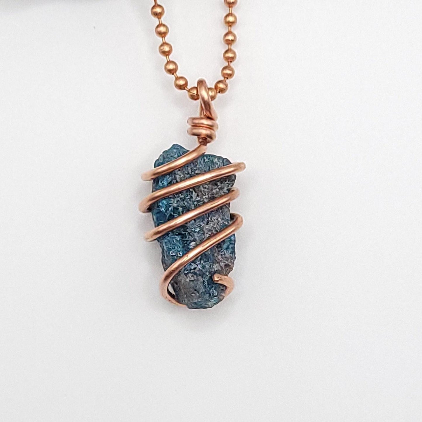 Raw Blue Apatite Crystal Necklace in Copper