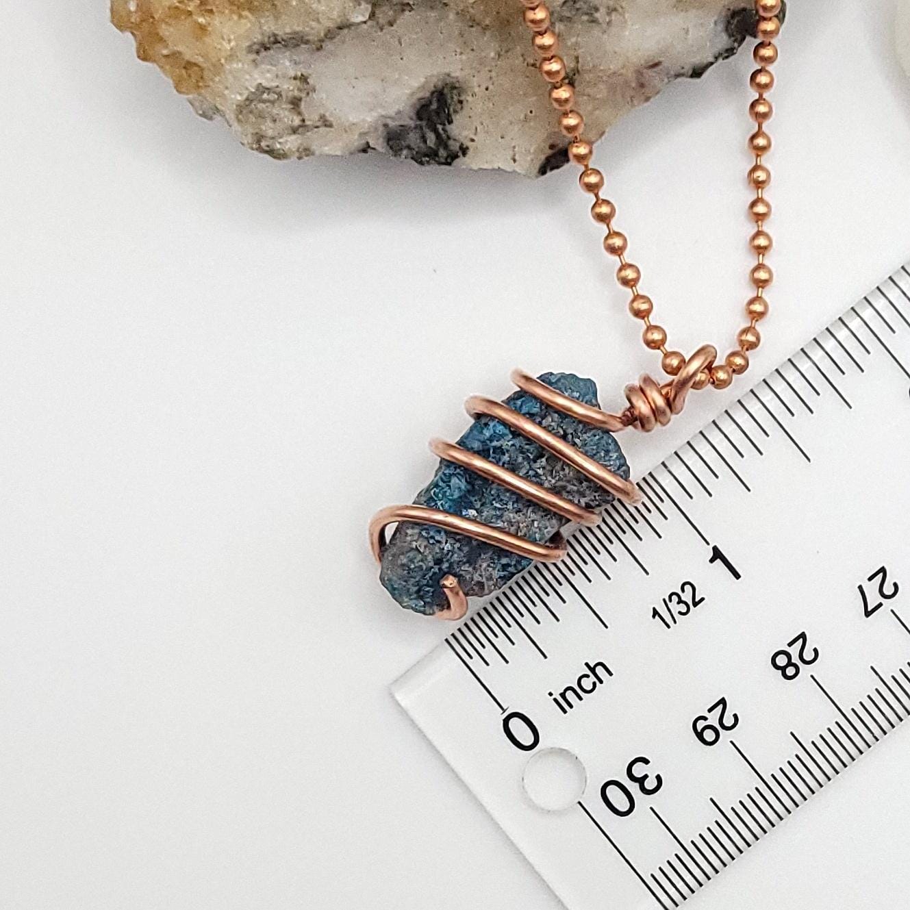 Raw Blue Apatite Crystal Necklace in Copper