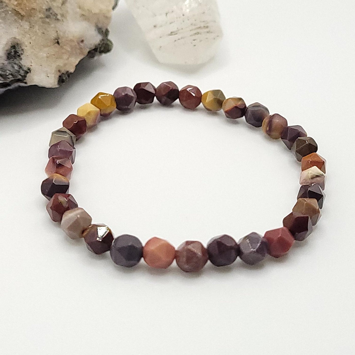 Faceted Mookaite Jasper Crystal Stretch Bracelet