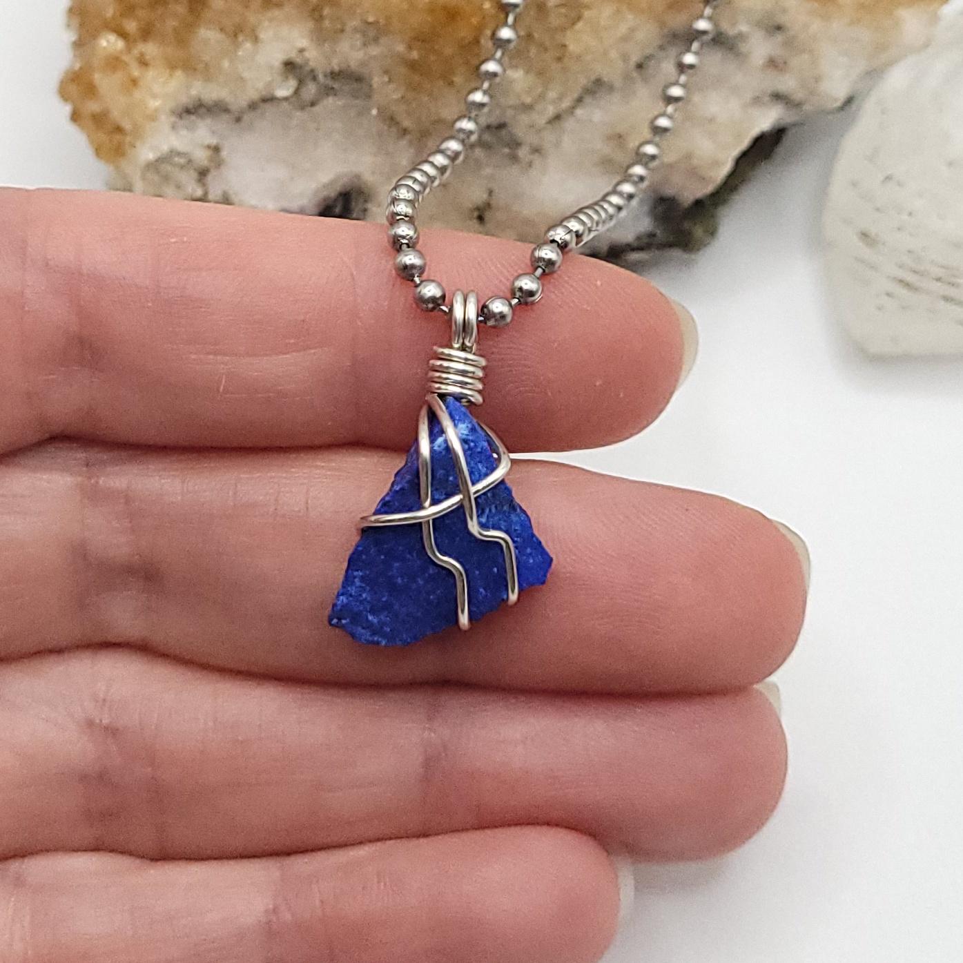 Raw Lapis Lazuli Crystal Necklace in Silver
