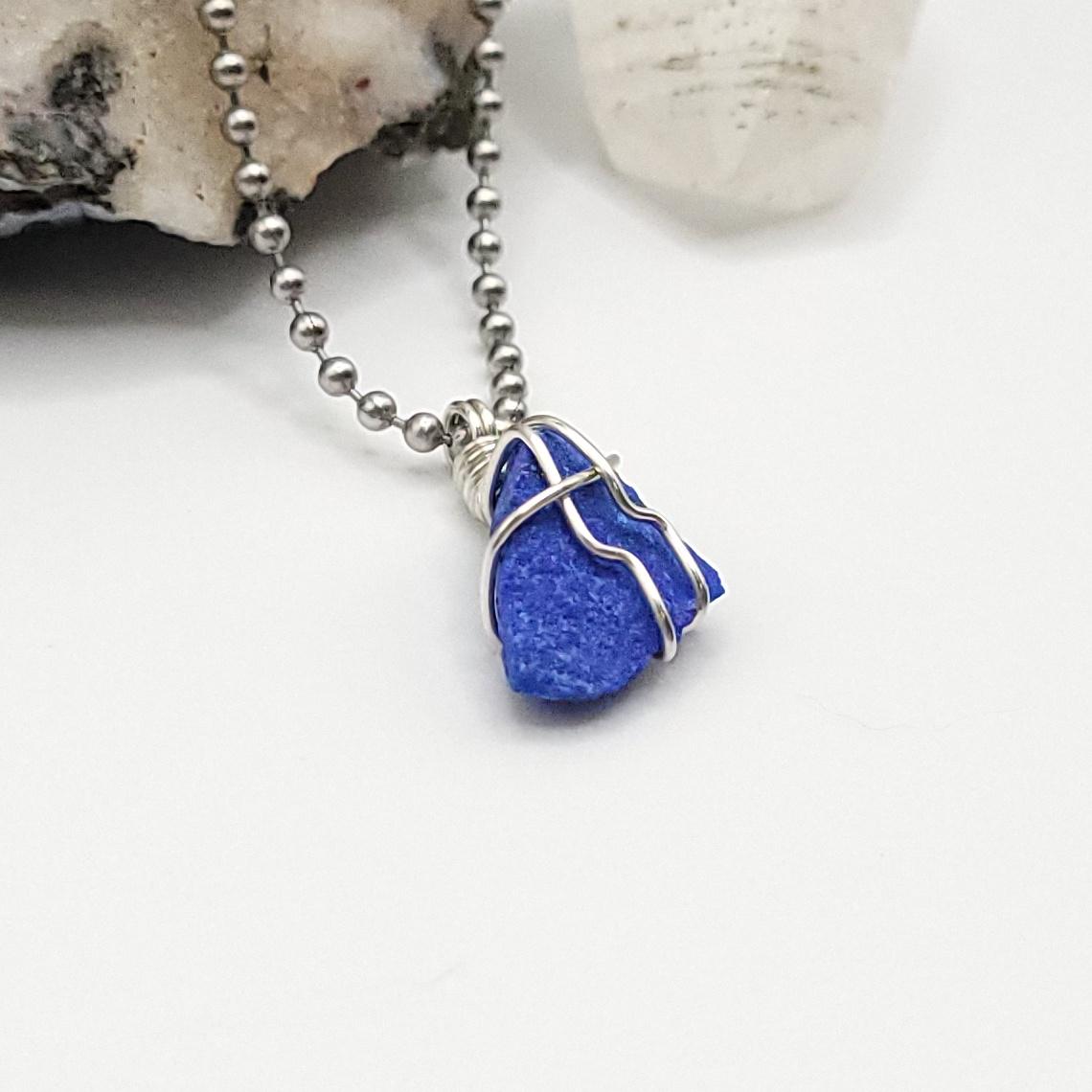 Raw Lapis Lazuli Crystal Necklace in Silver