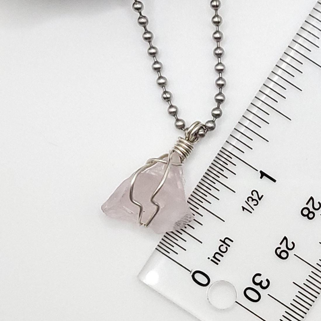 Raw Rose Quartz Crystal Necklace in Silver