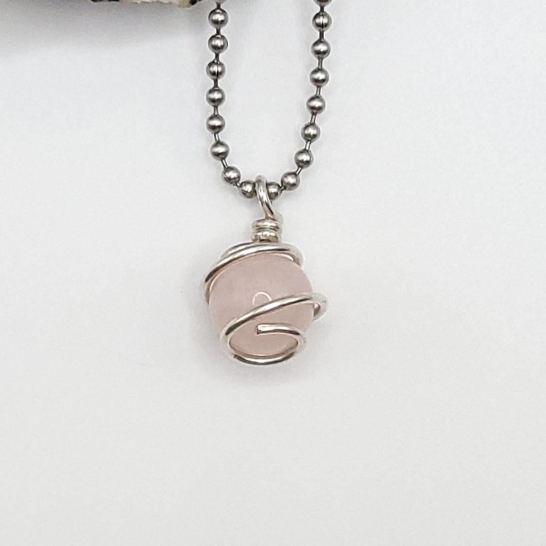 Rose Quartz Crystal Sphere Necklace in Silver