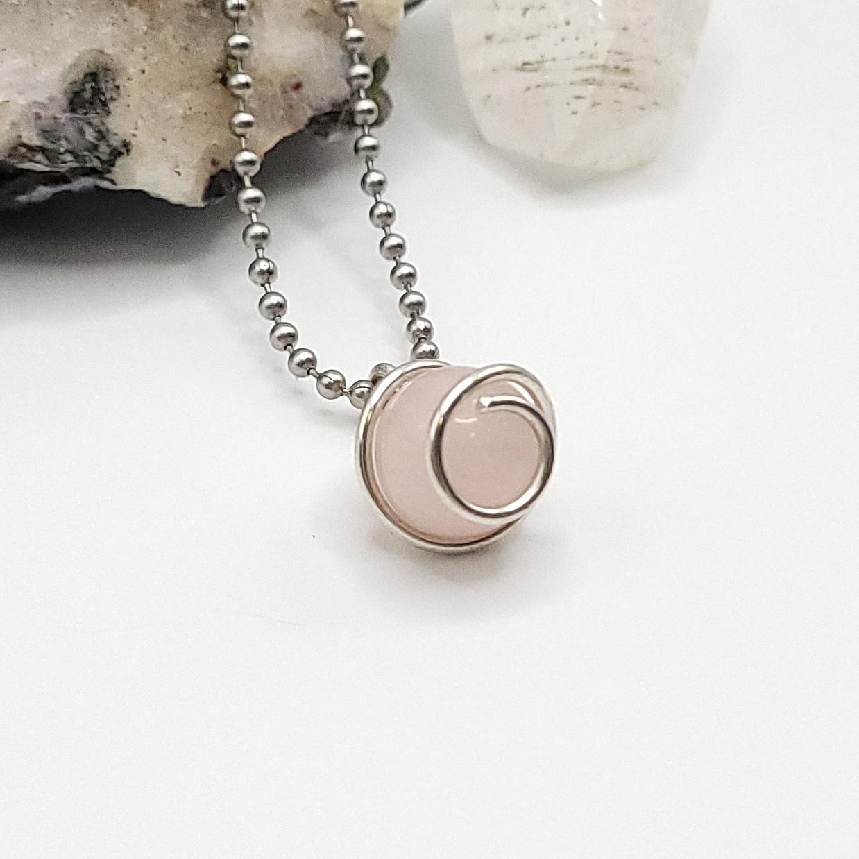 Rose Quartz Crystal Sphere Necklace in Silver