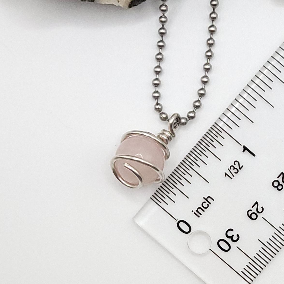 Rose Quartz Crystal Sphere Necklace in Silver