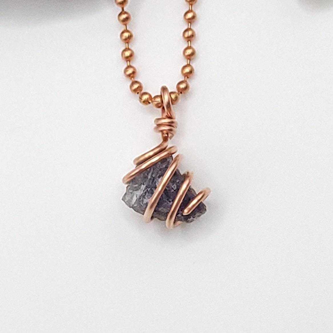 Raw Iolite Crystal Necklace in Copper