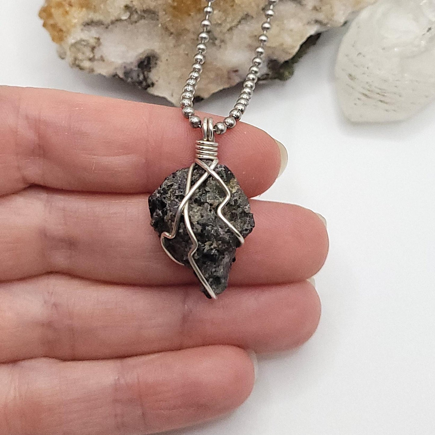 Raw Mystic Merlinite Crystal Necklace in Silver