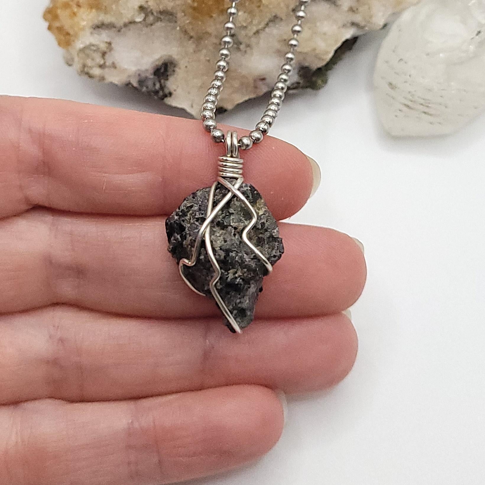 Raw Mystic Merlinite Crystal Necklace in Silver
