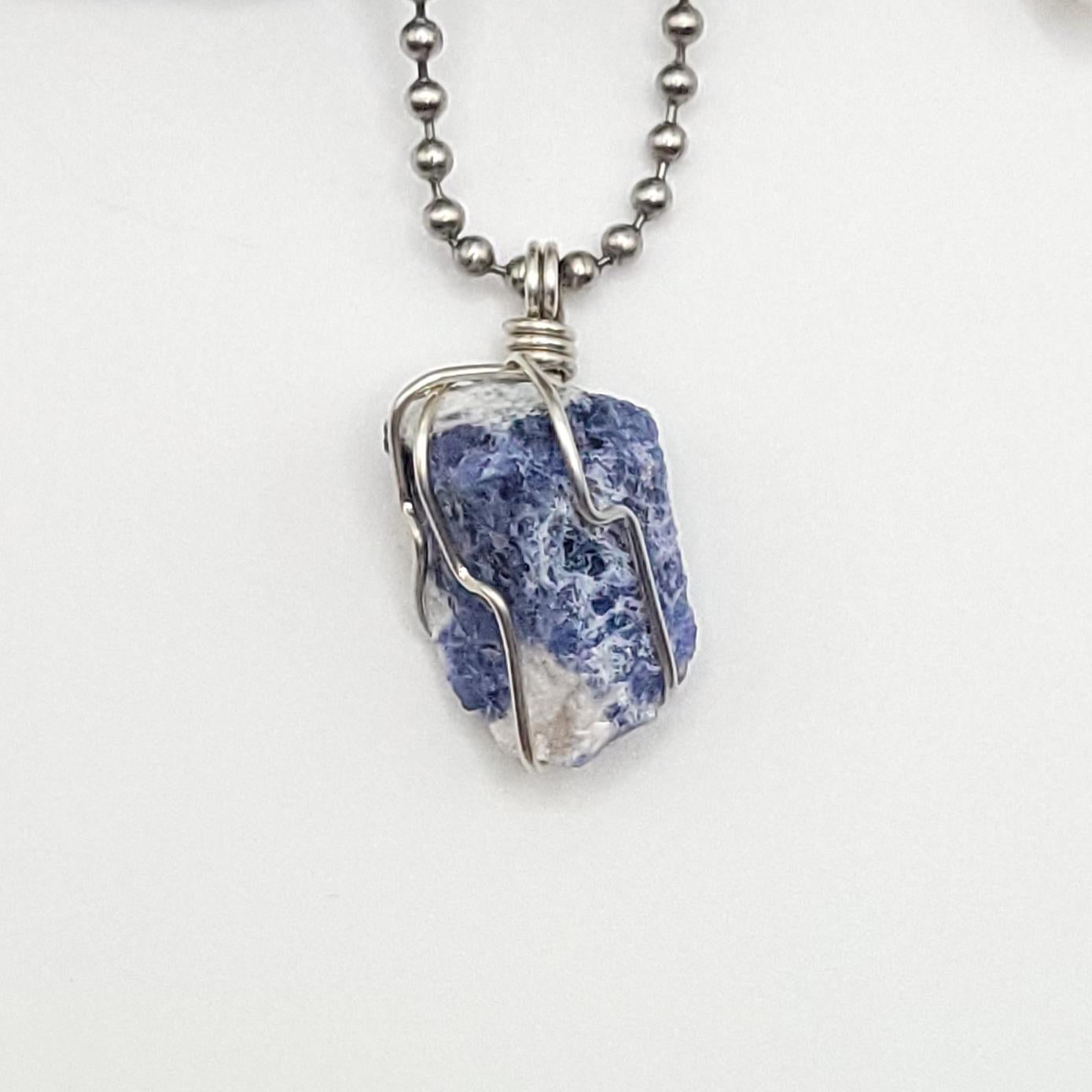 Raw Sodalite Crystal Necklace in Silver