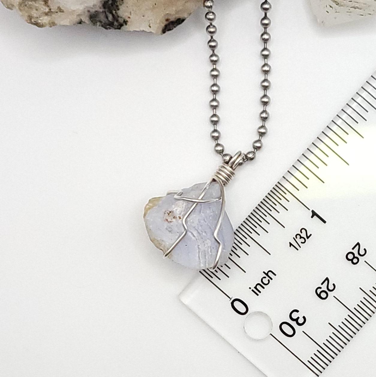 Raw Blue Lace Agate Crystal Necklace in Silver