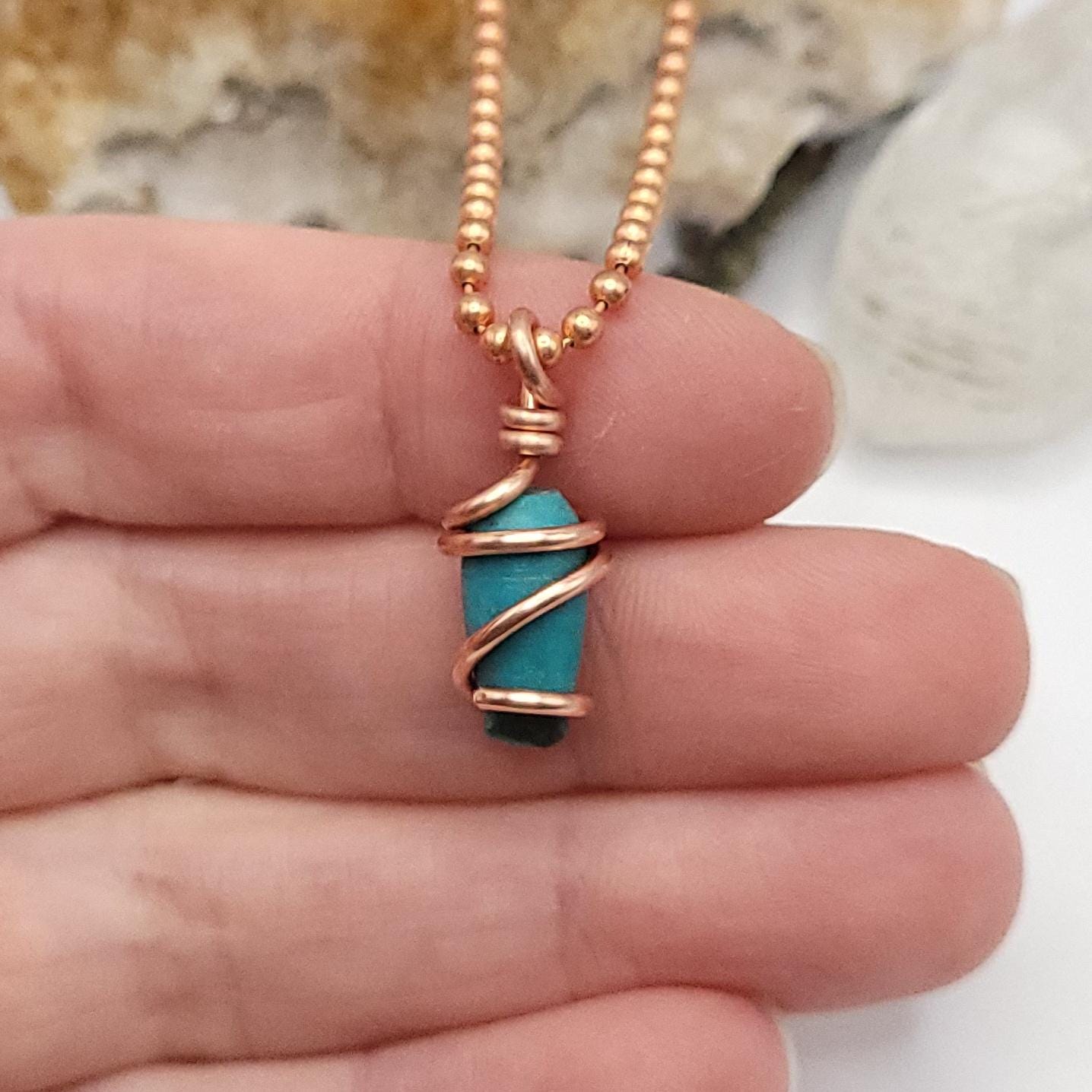 Turquoise Crystal Necklace in Copper