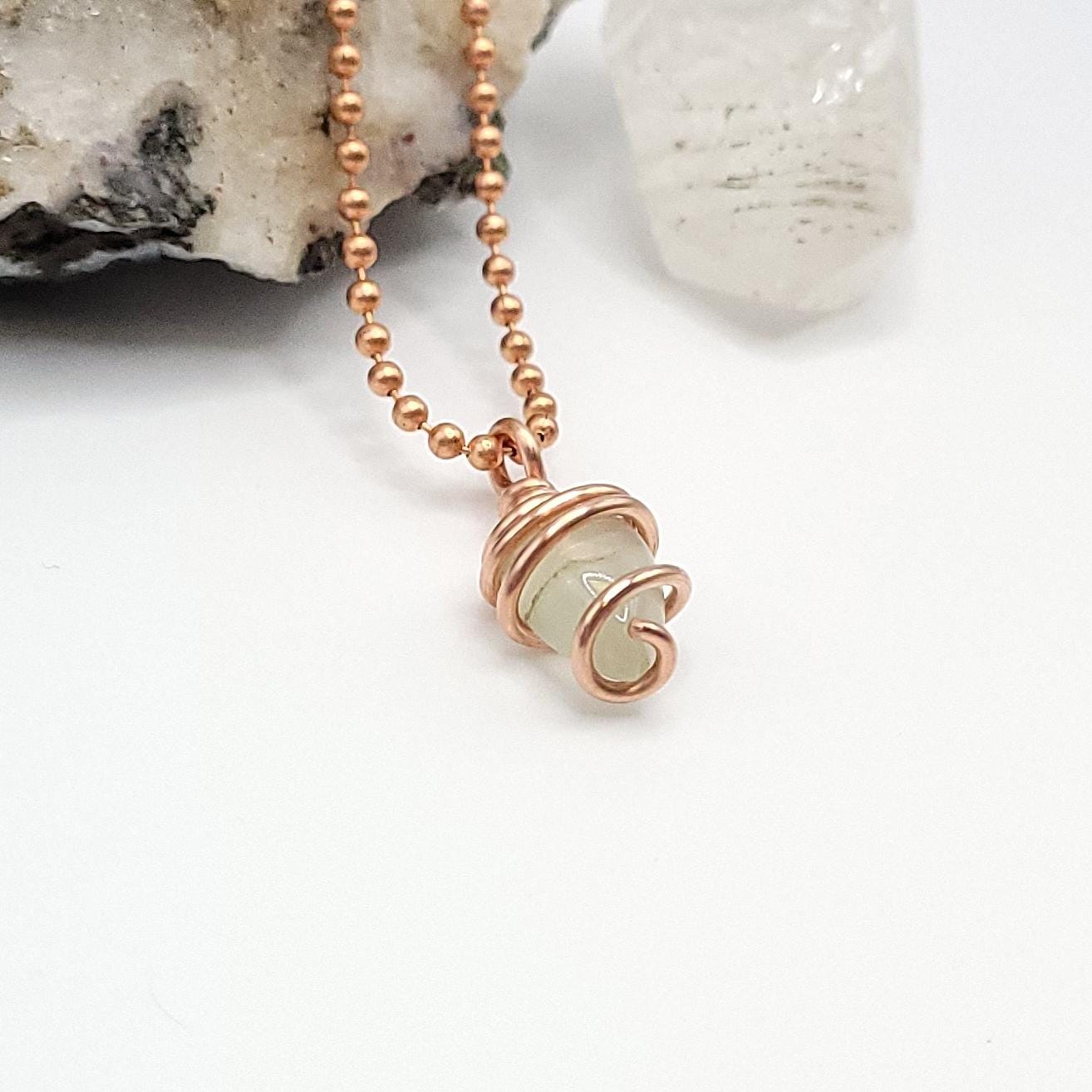 Prehnite Teardrop Crystal Necklace in Copper