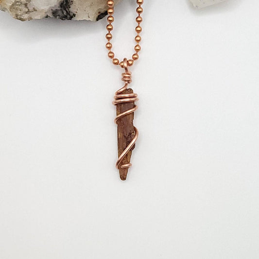 Raw Orange Kyanite Crystal Necklace in Copper