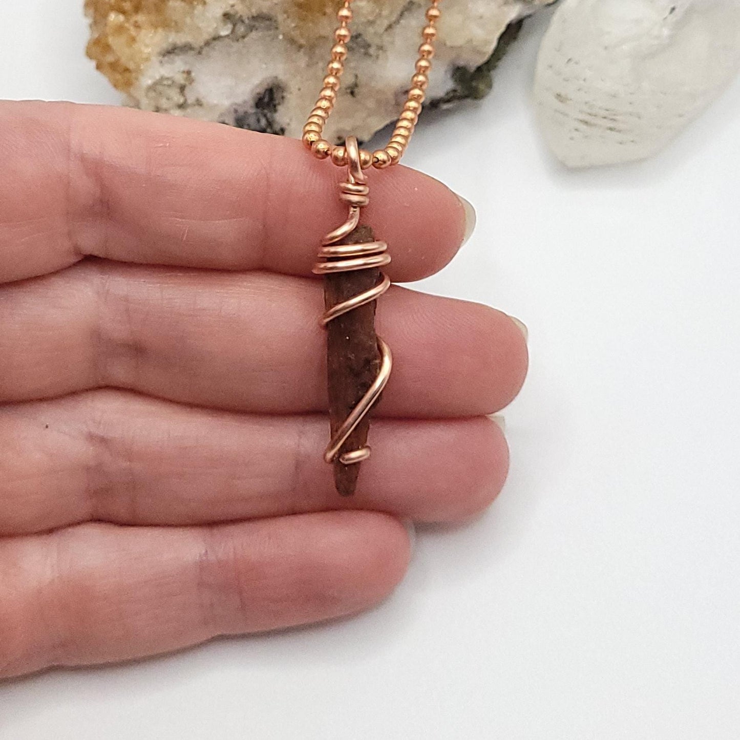 Raw Orange Kyanite Crystal Necklace in Copper