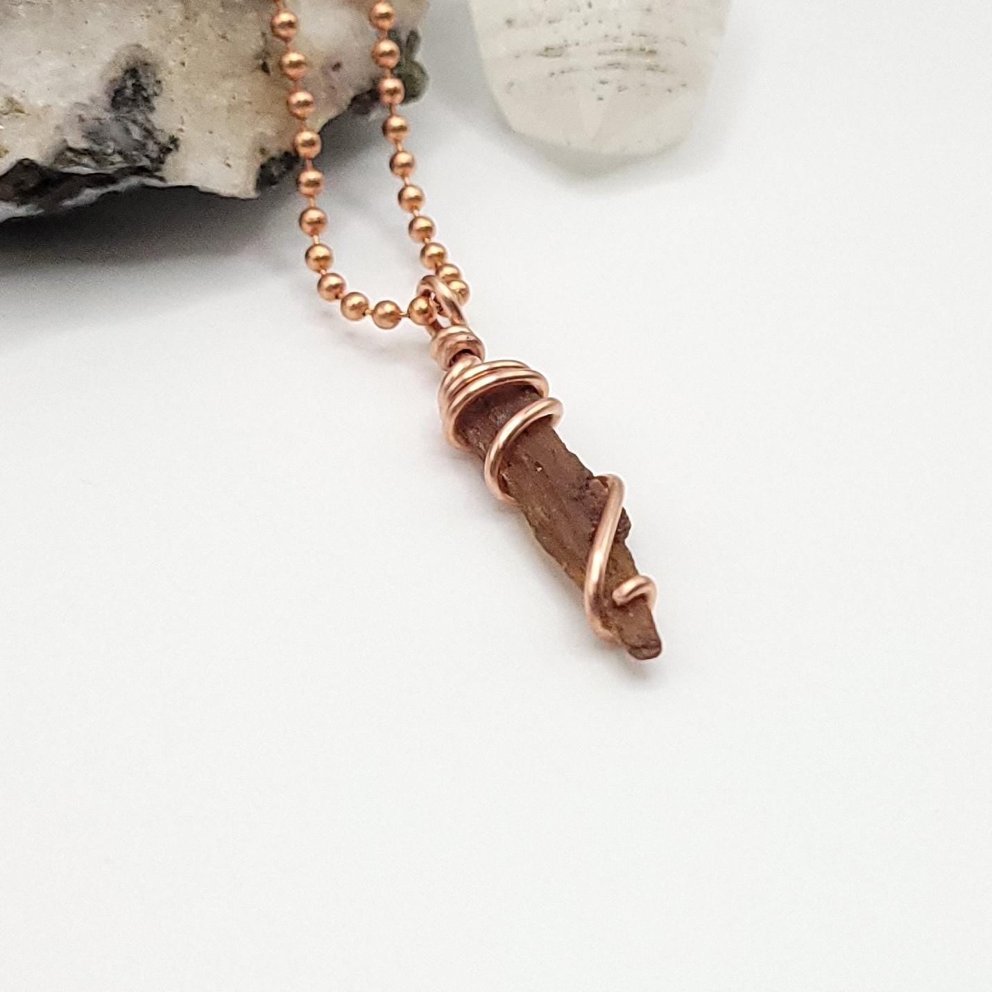 Raw Orange Kyanite Crystal Necklace in Copper