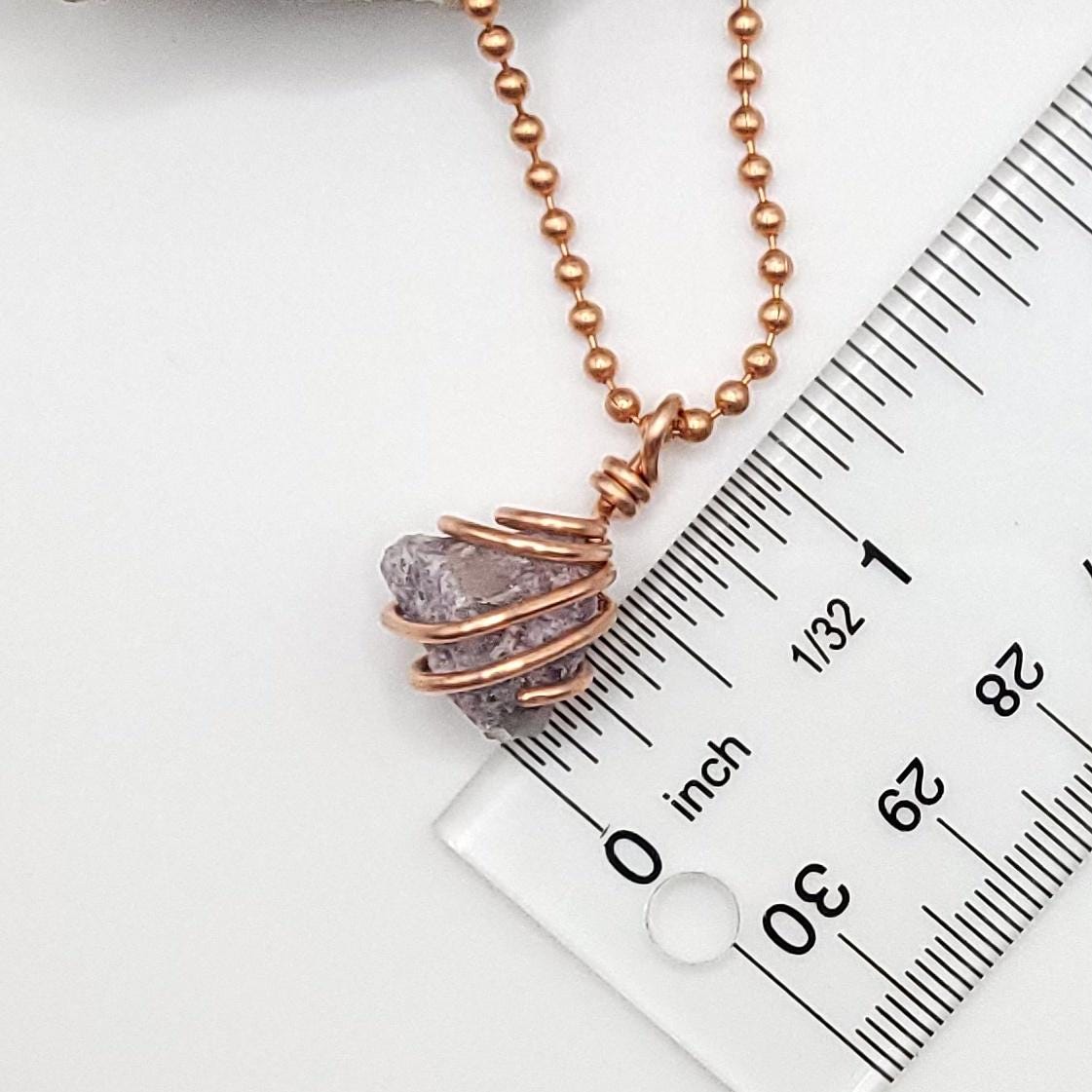 Raw Lepidolite Crystal Necklace in Copper