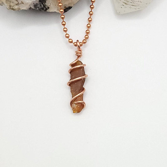 Raw Orange Kyanite Crystal Necklace in Copper