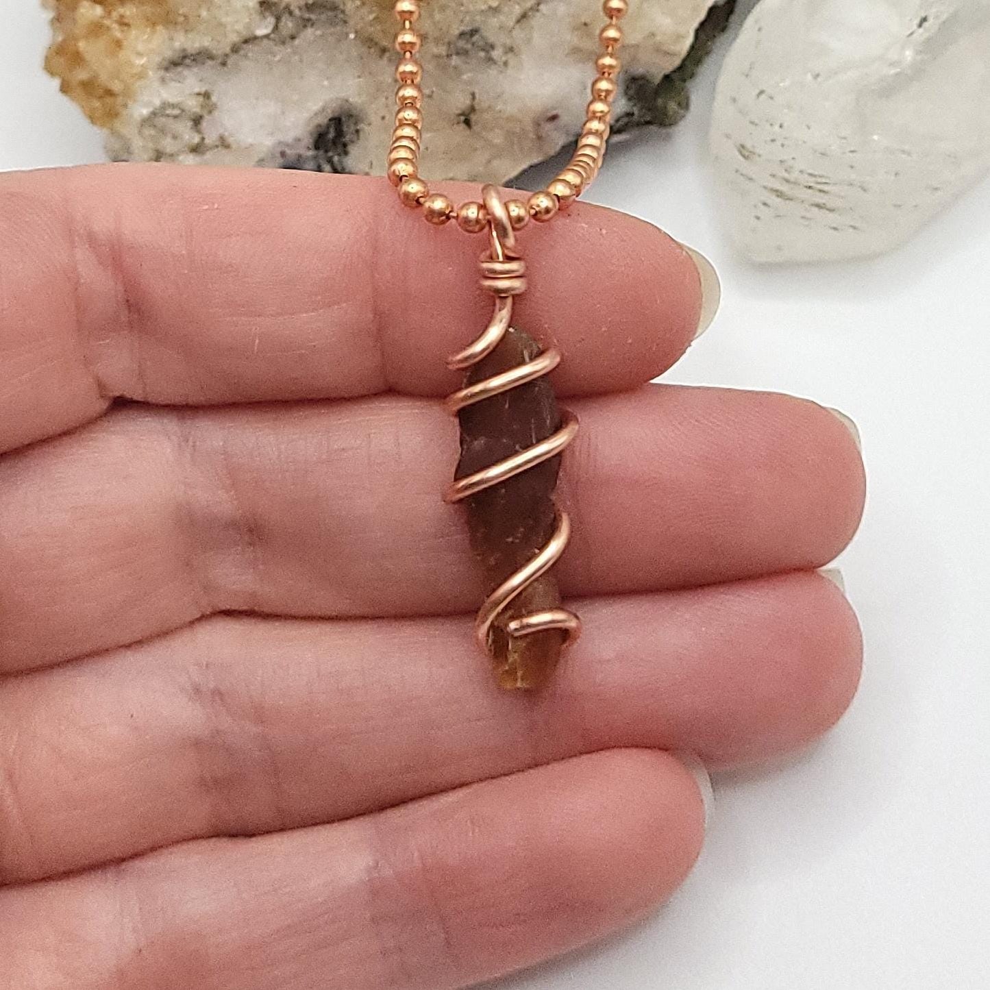 Raw Orange Kyanite Crystal Necklace in Copper