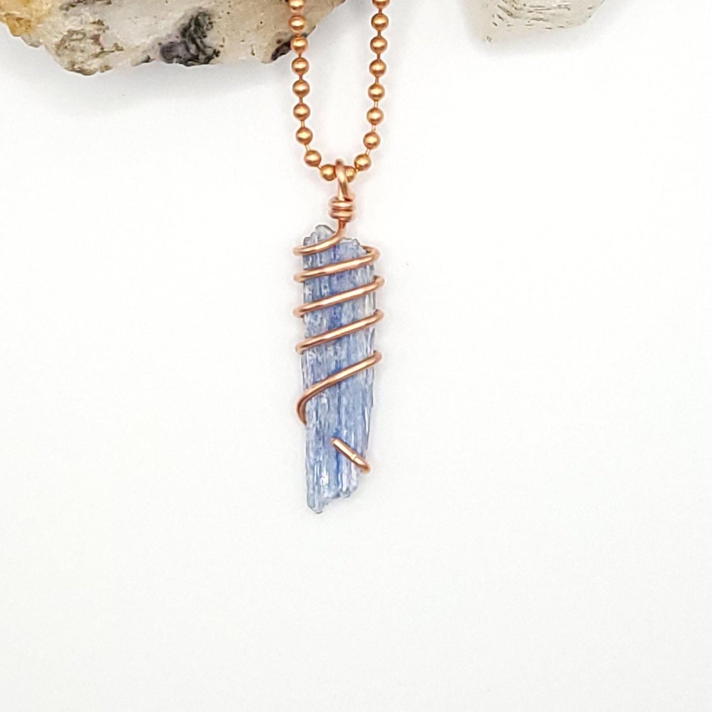 Raw Blue Kyanite Crystal Necklace in Copper